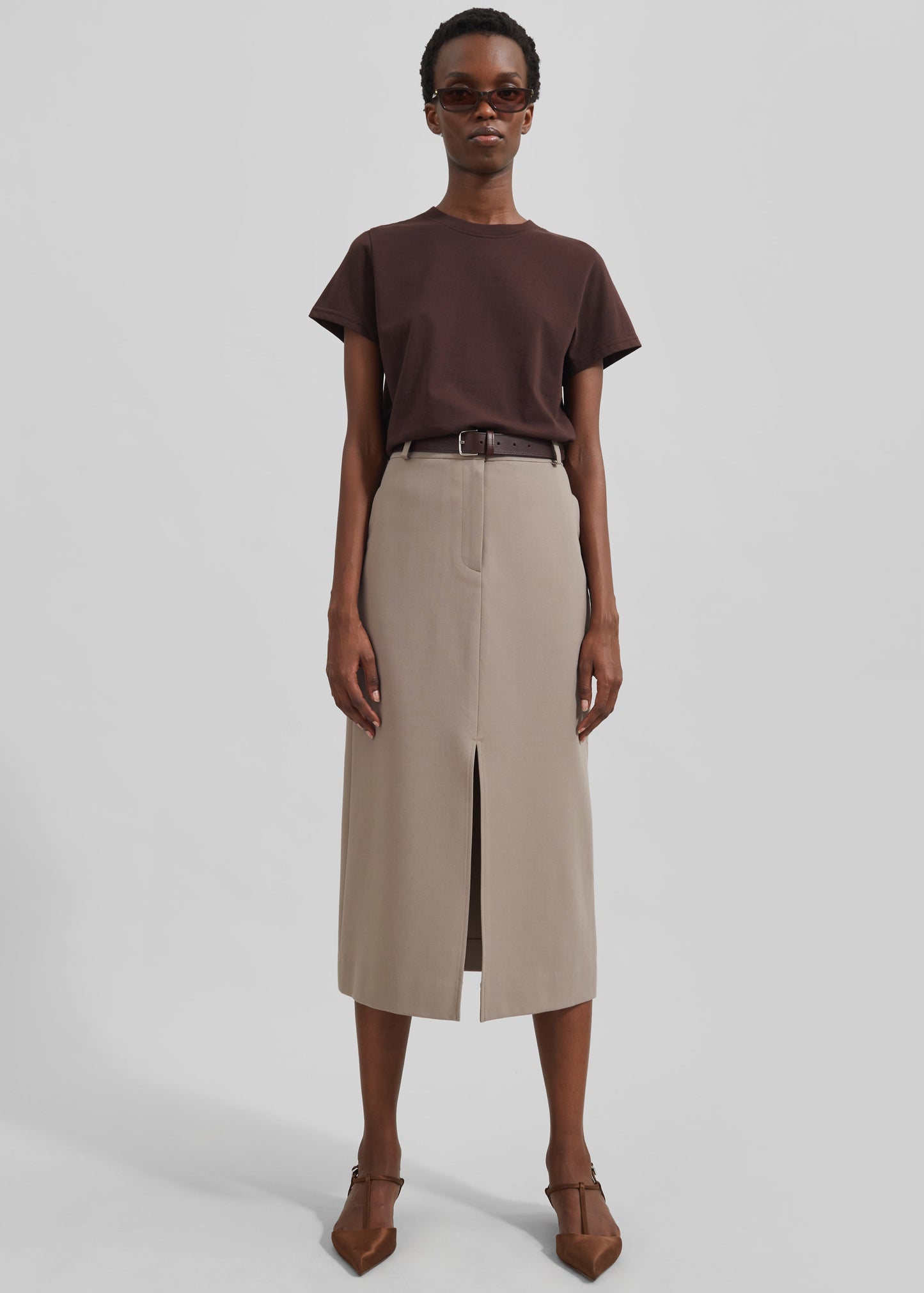 Jacey Midi Slit Skirt - Beige