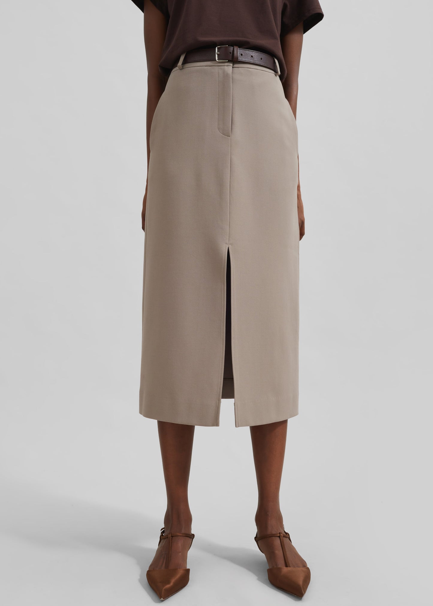 Jacey Midi Slit Skirt - Beige