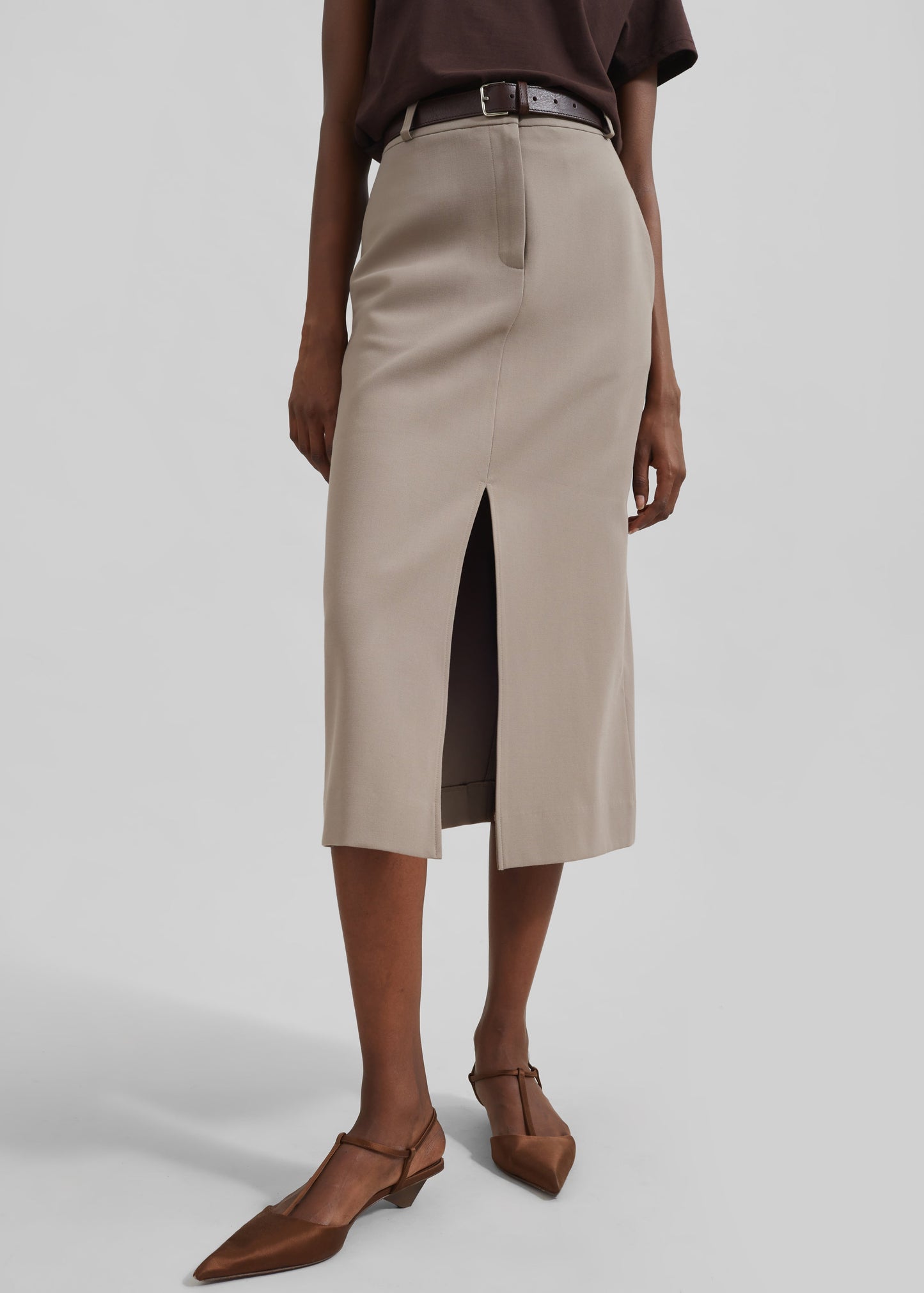 Jacey Midi Slit Skirt - Beige