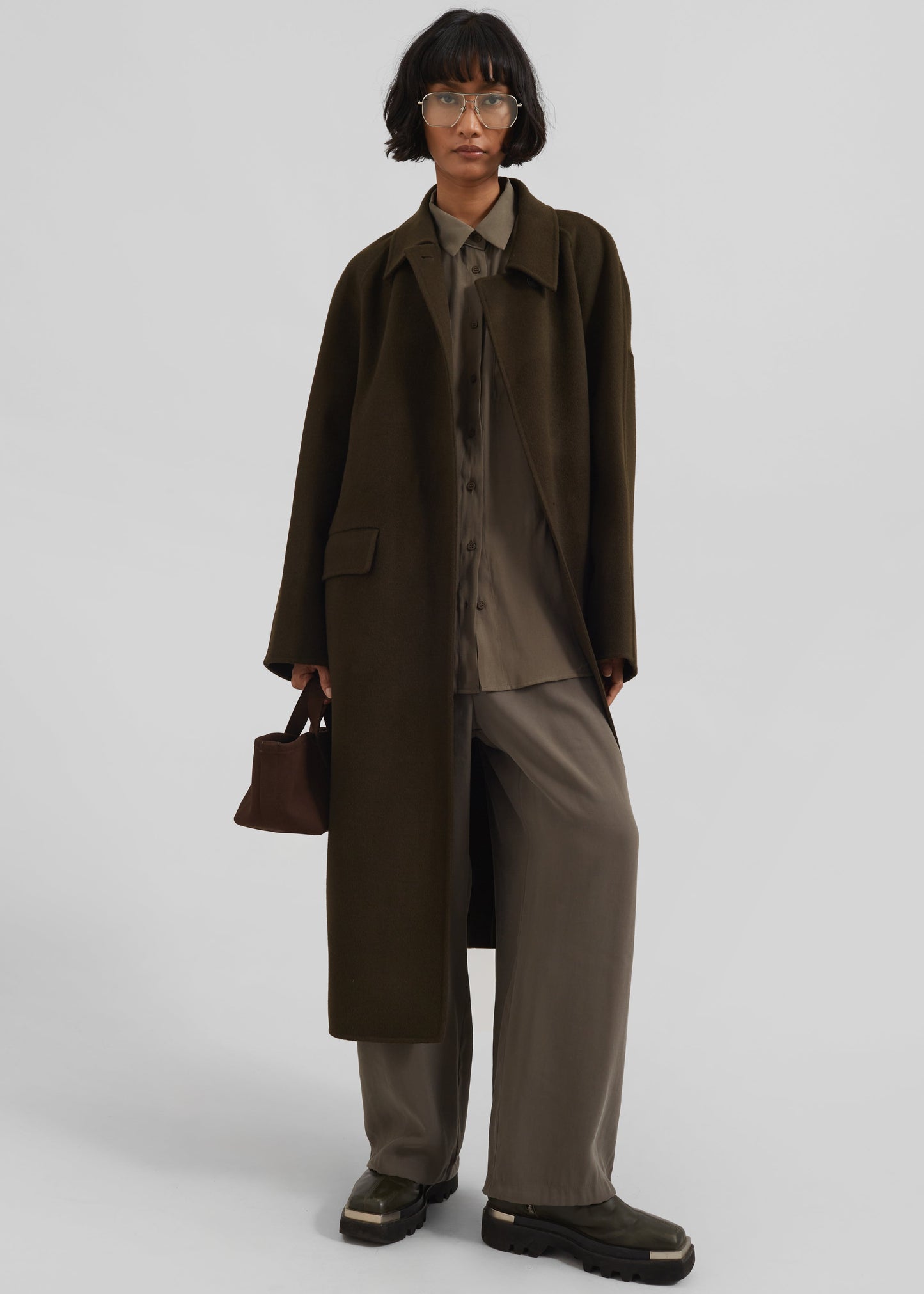 Jalhay Oversized Wool Coat - Khaki Brown