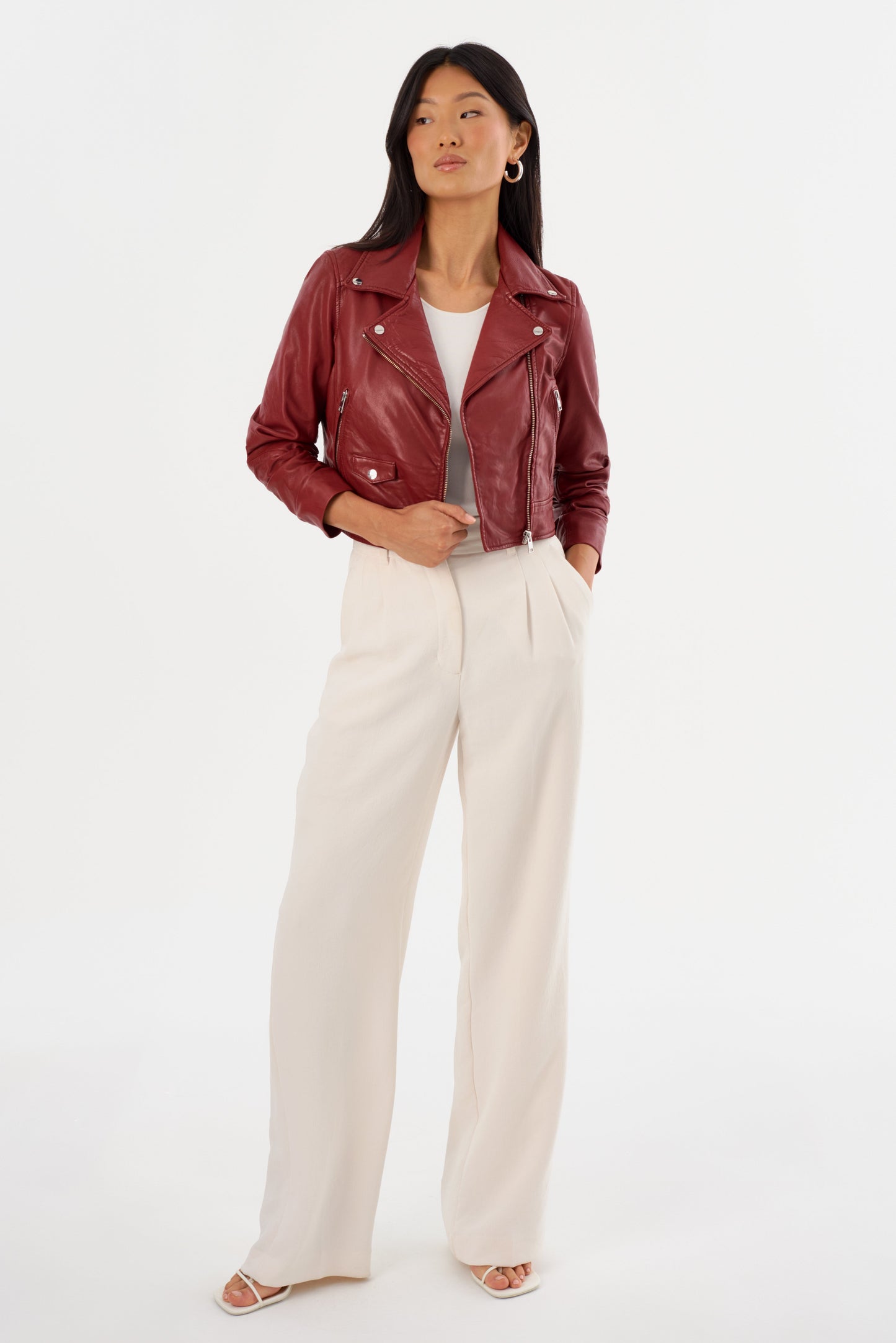 JANIKA | Cropped Leather Biker Jacket