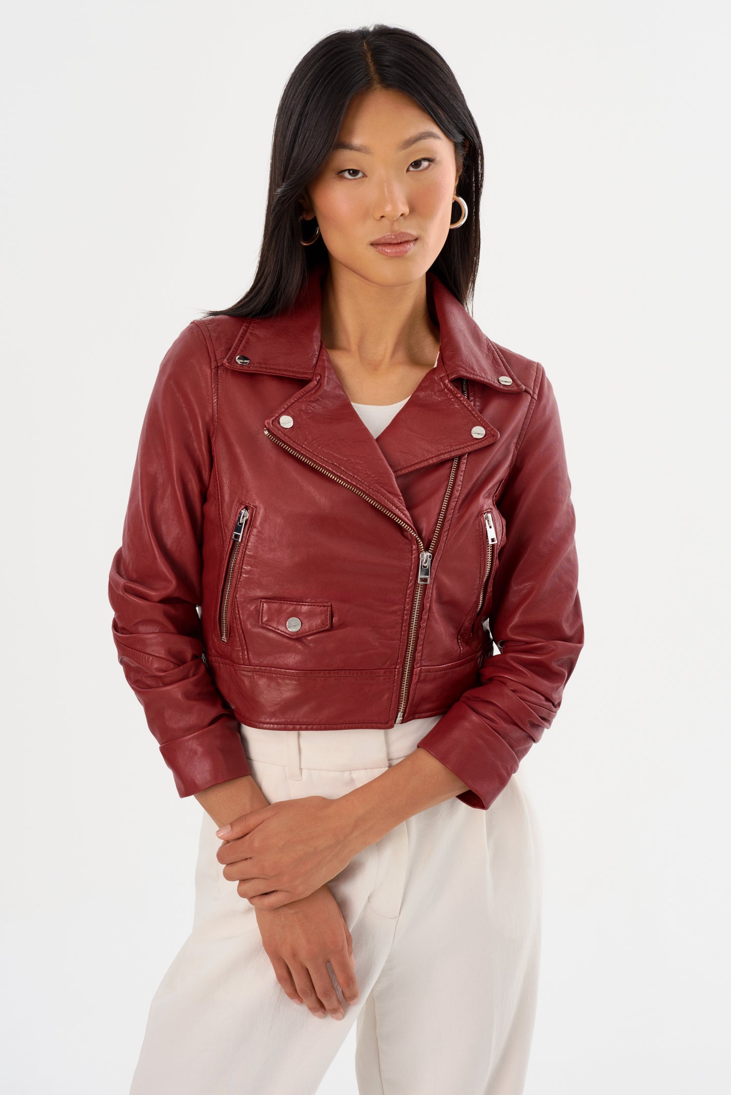 JANIKA | Cropped Leather Biker Jacket