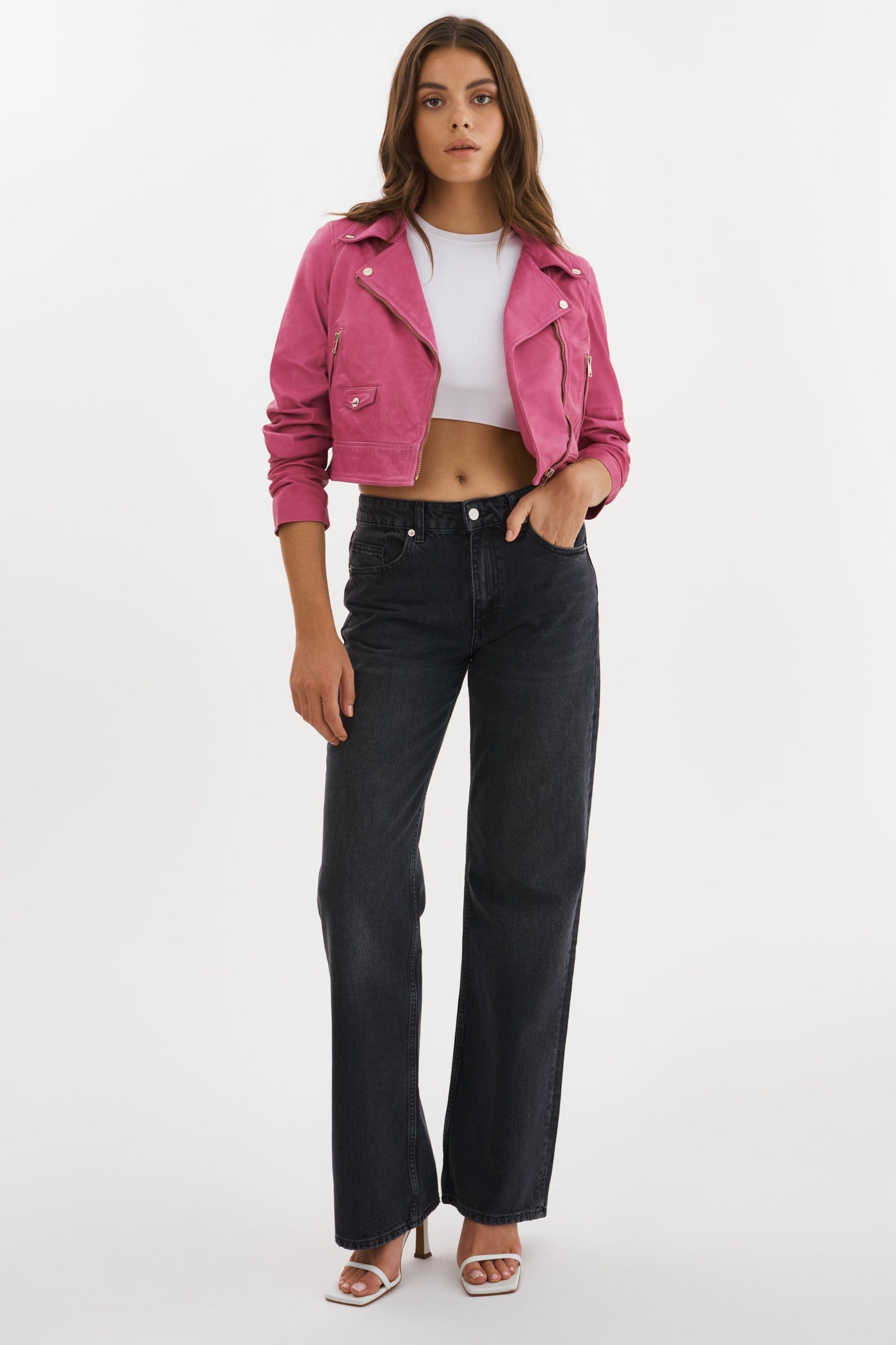 JANIKA | Cropped Leather Biker Jacket