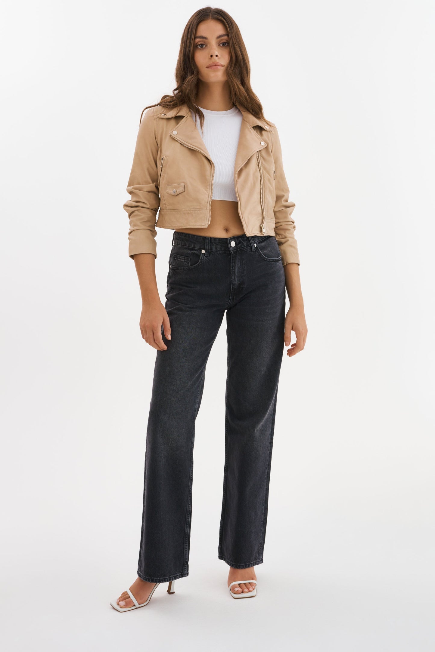 JANIKA | Cropped Leather Biker Jacket