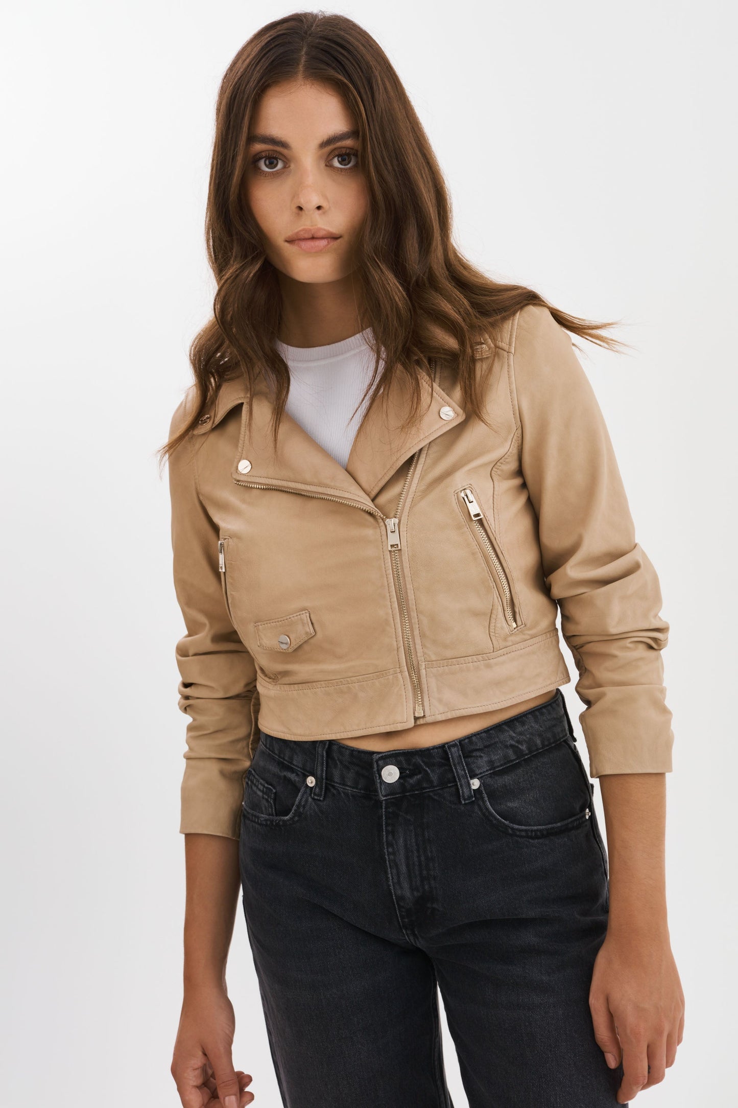 JANIKA | Cropped Leather Biker Jacket