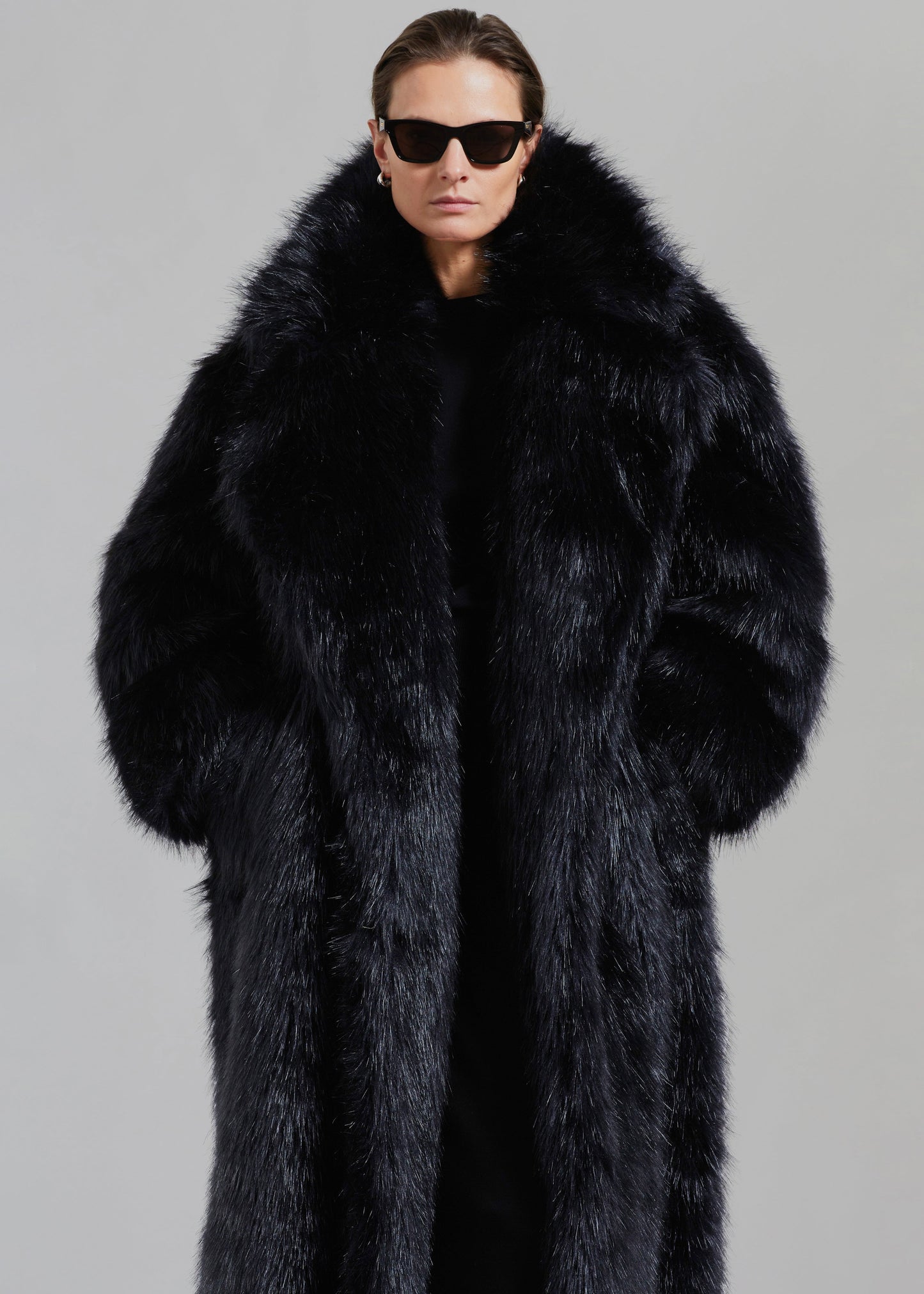 Joan Long Faux Fur Coat - Black