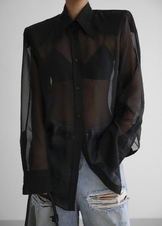 Jolene Semi Sheer Shirt - Black