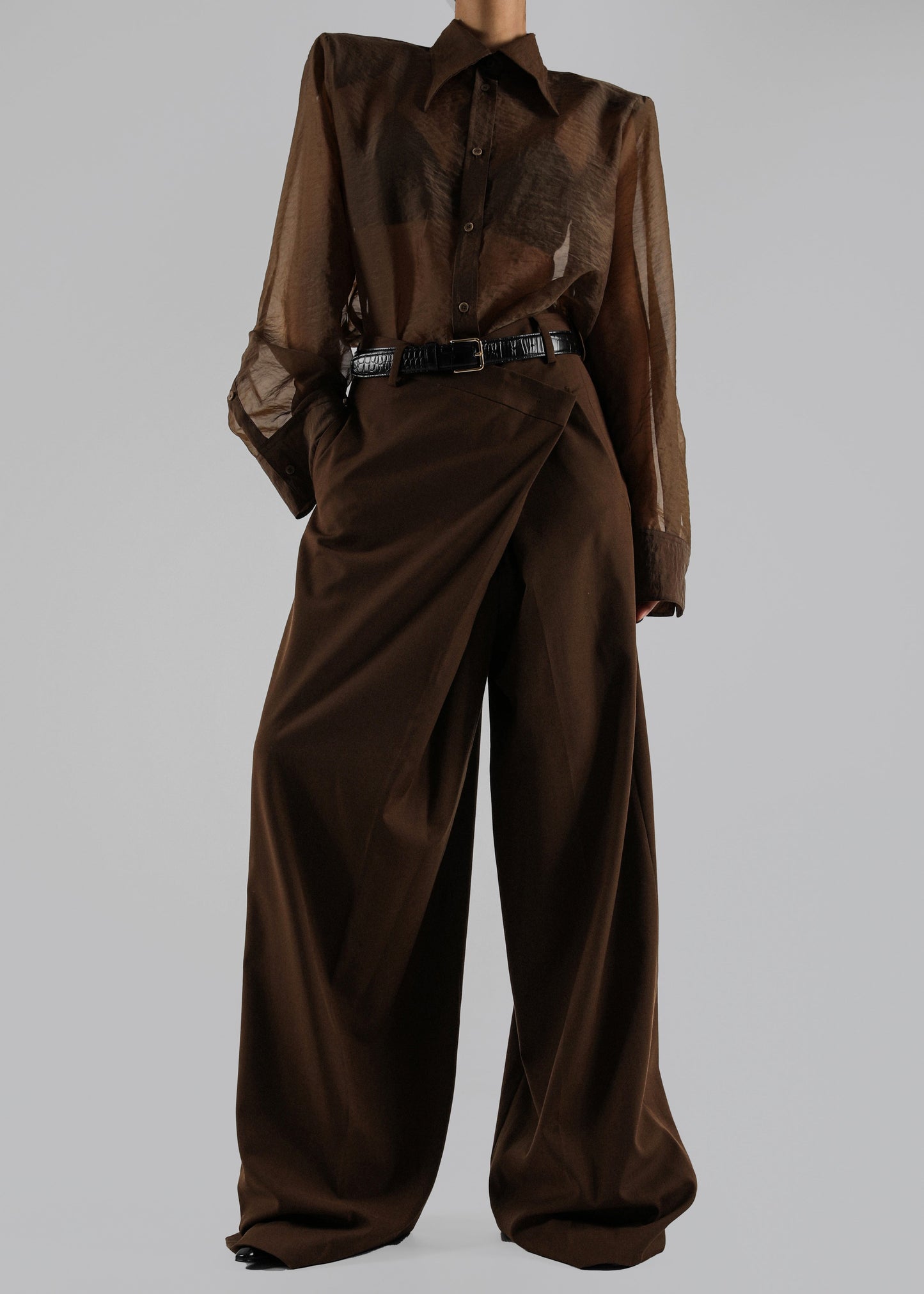 Jolene Semi Sheer Shirt - Brown