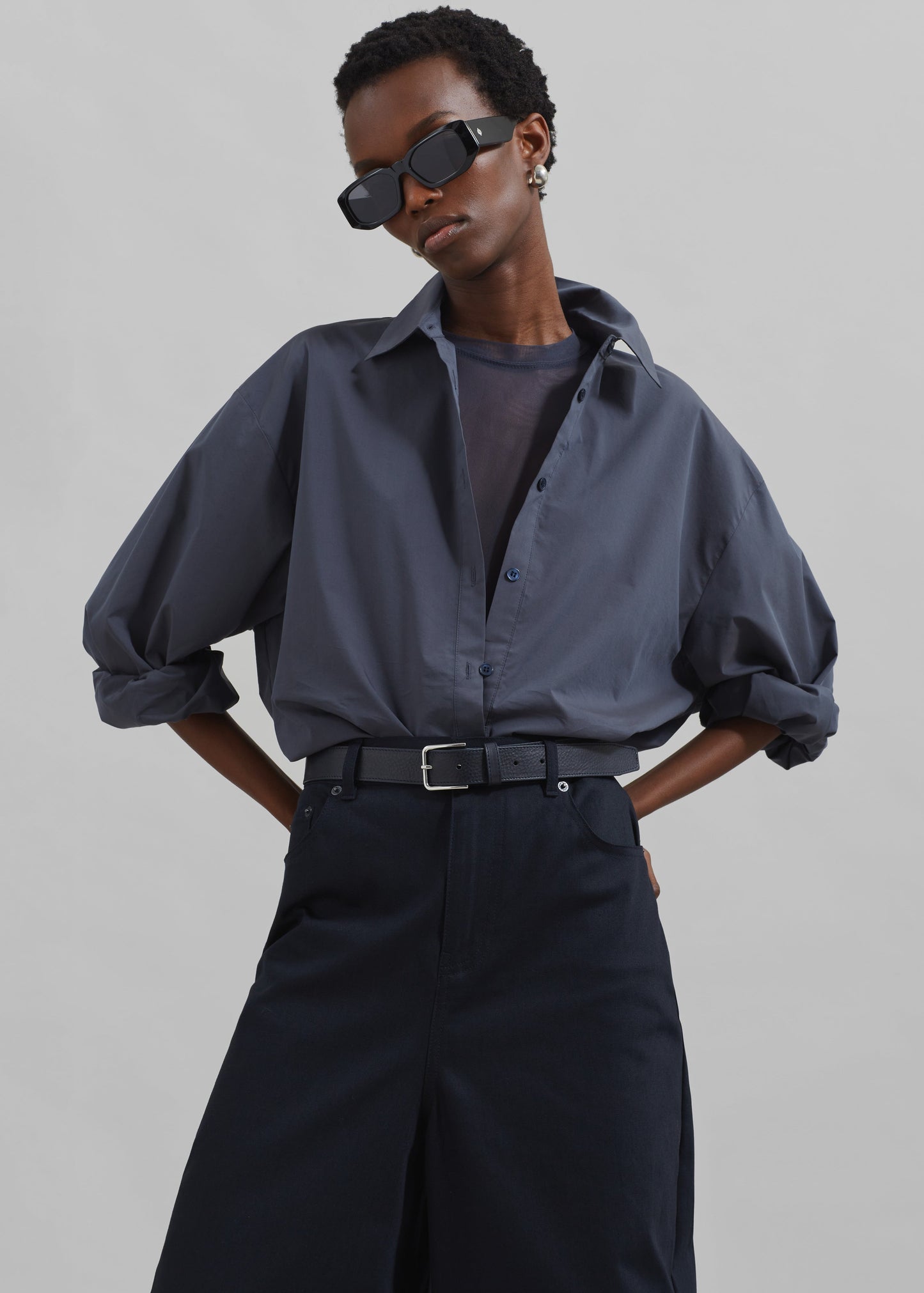 Kae Back Slit Button Up Shirt - Charcoal