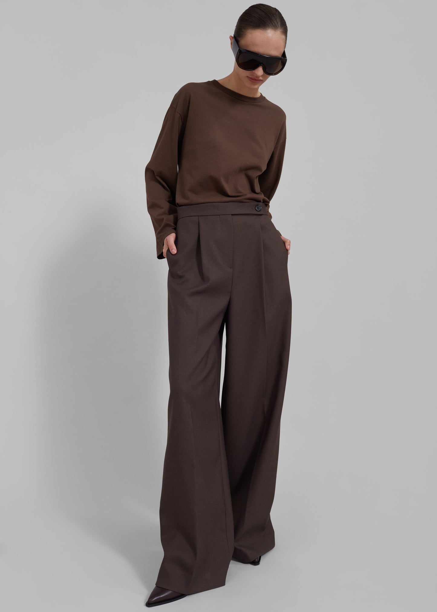 Kamila Wide Leg Trousers - Brown