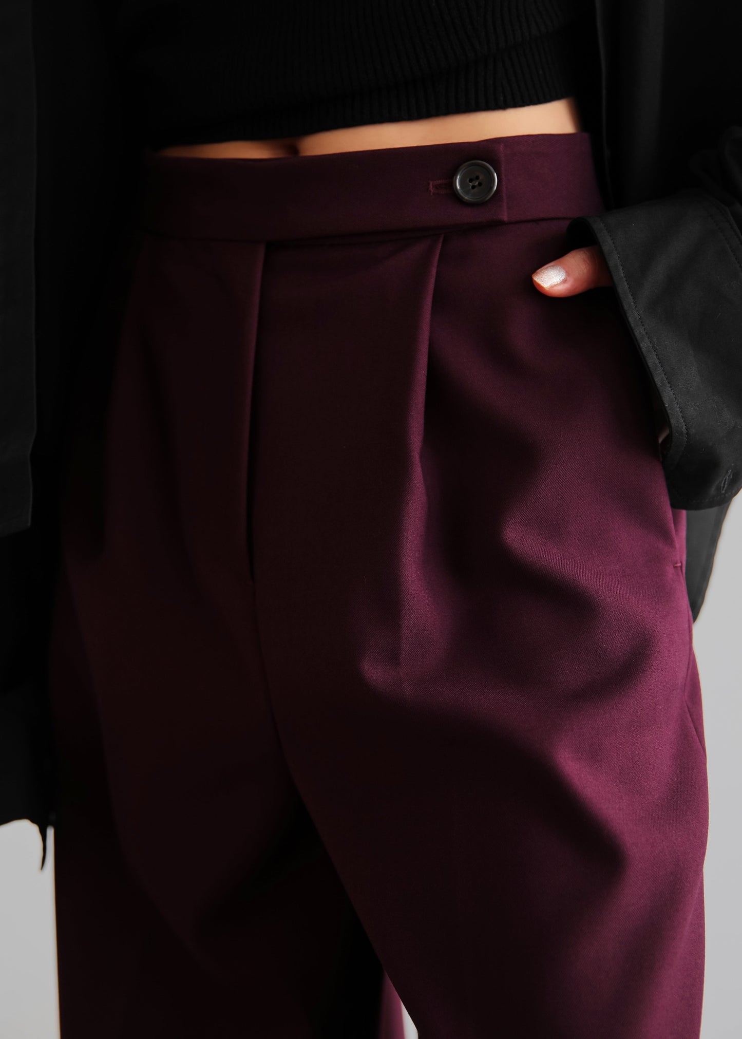 Kamila Wide Leg Trousers - Burgundy