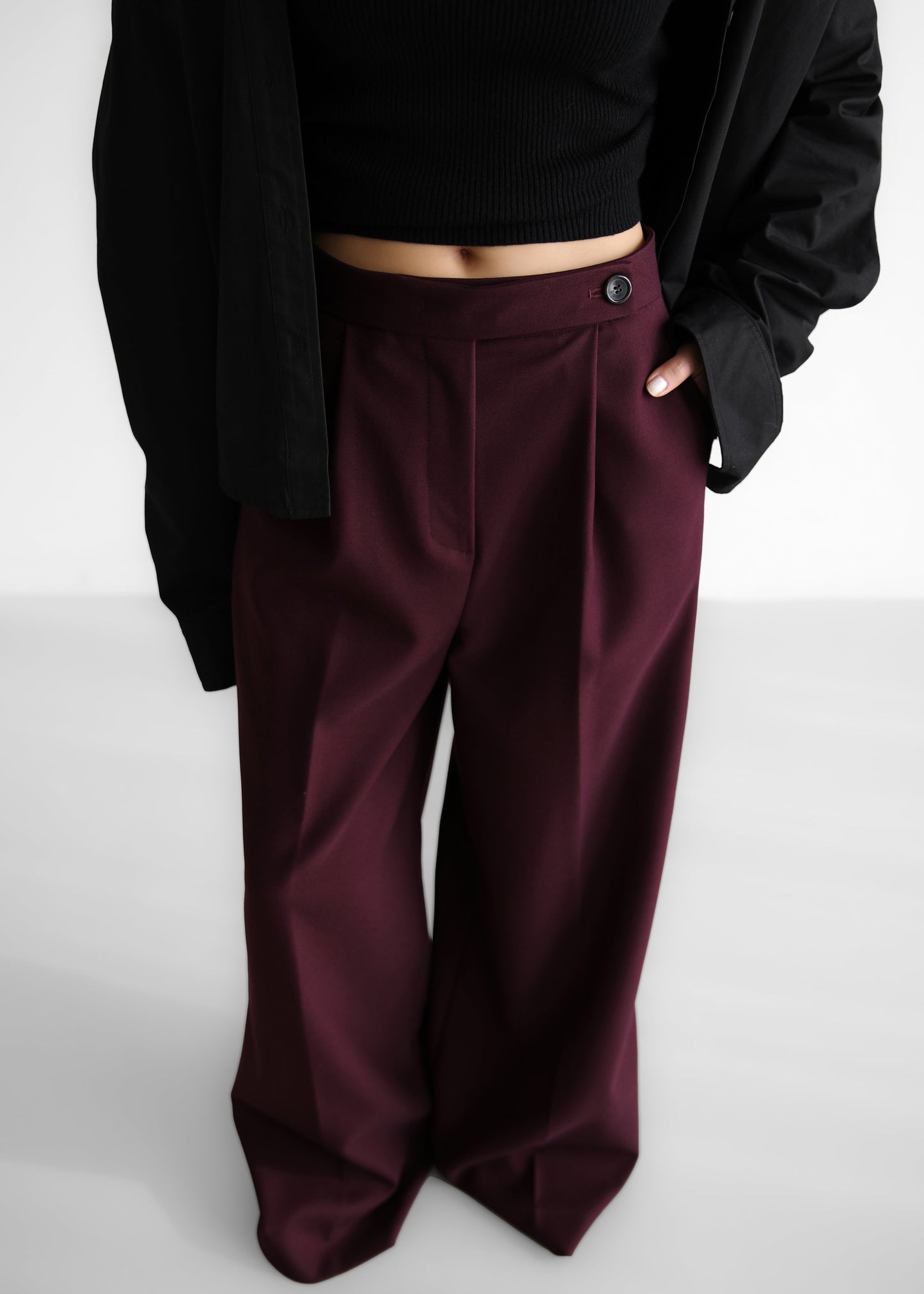 Kamila Wide Leg Trousers - Burgundy