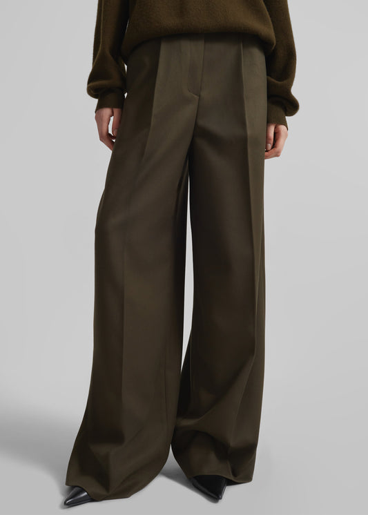 Kamila Wide Leg Trousers - Khaki