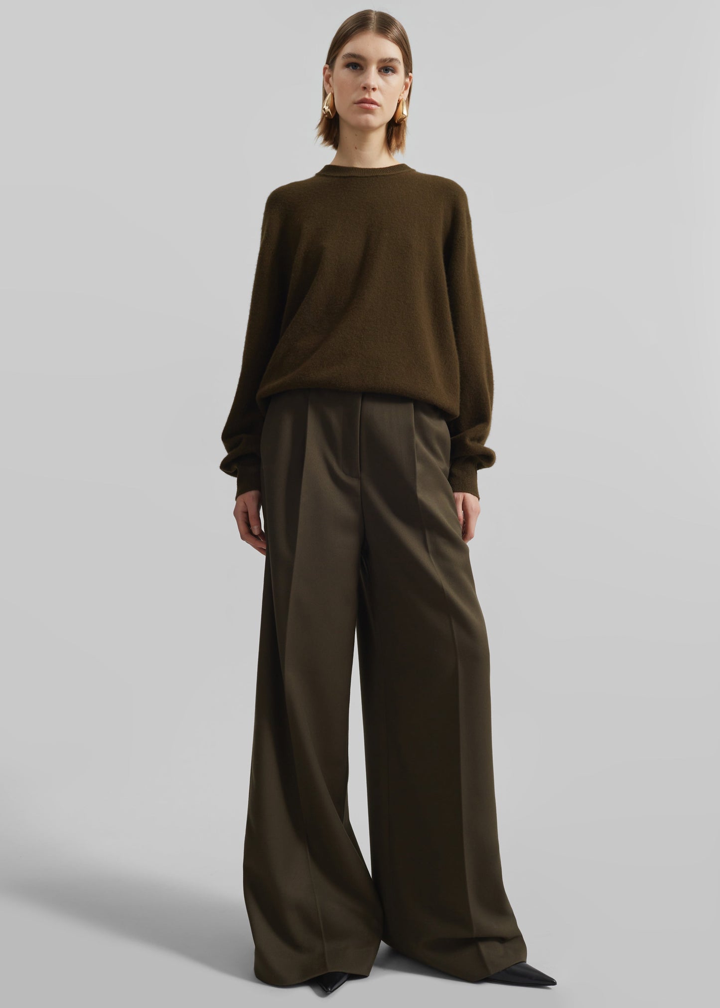 Kamila Wide Leg Trousers - Khaki