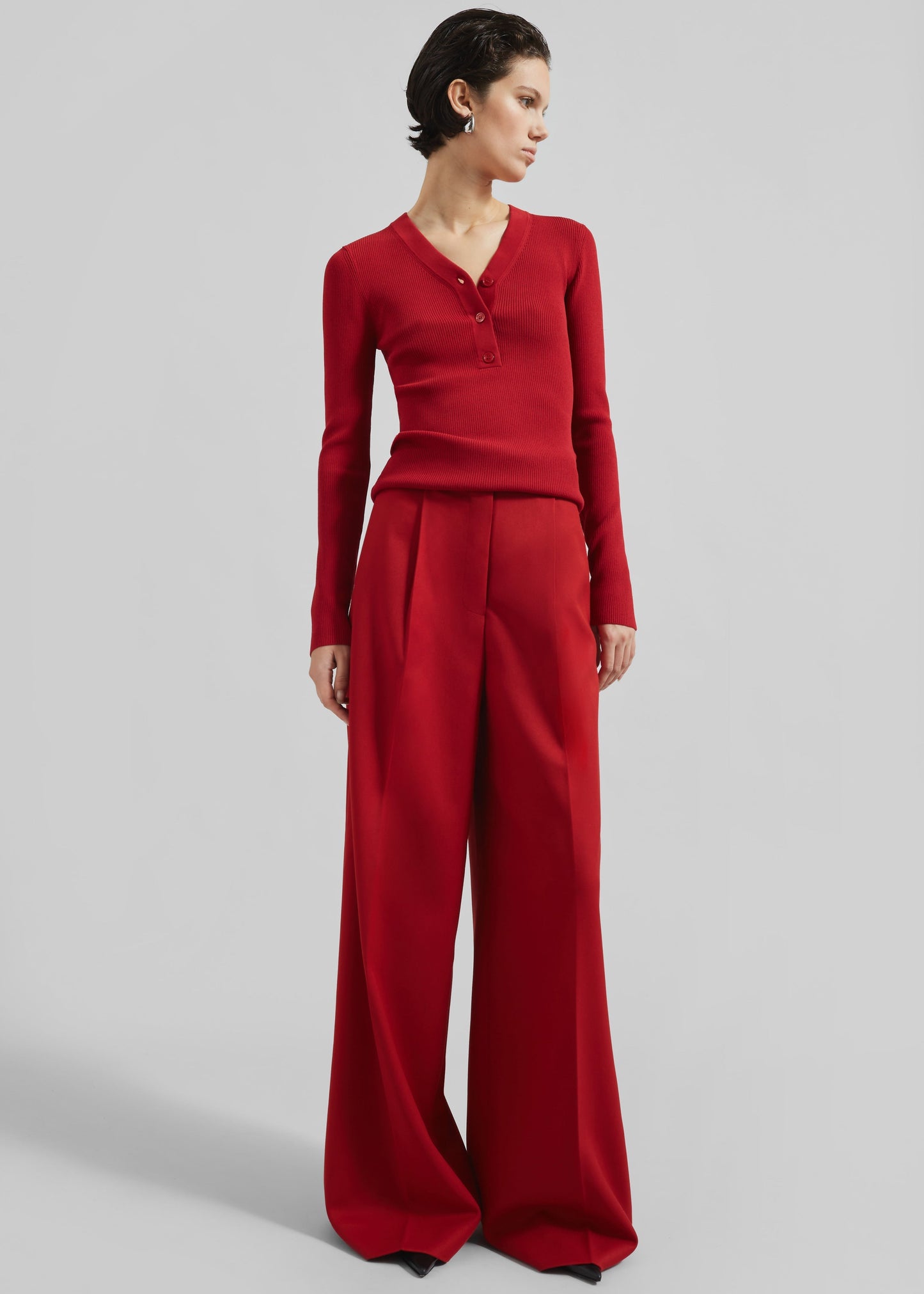 Kamila Wide Leg Trousers - Red