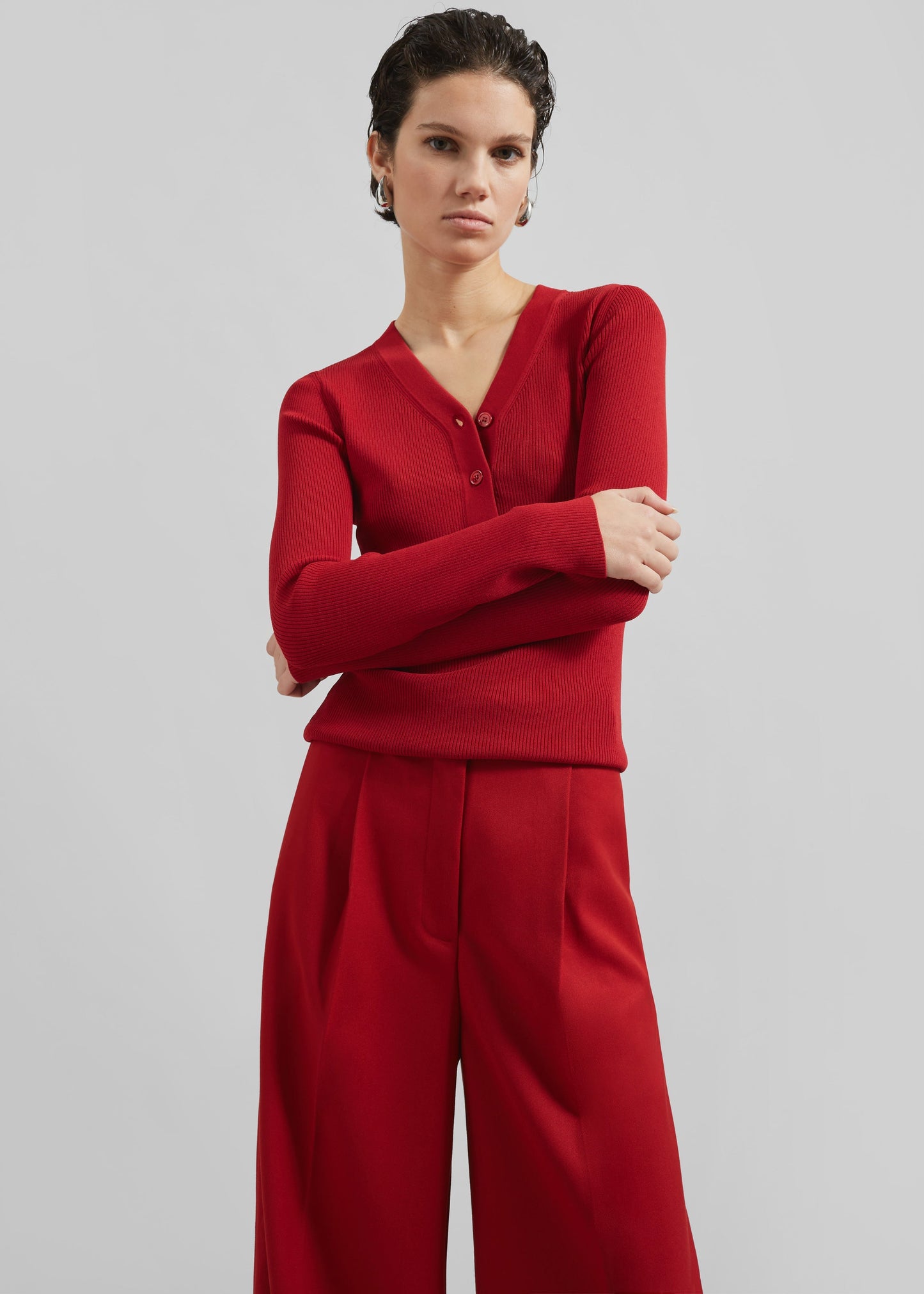 Kamila Wide Leg Trousers - Red