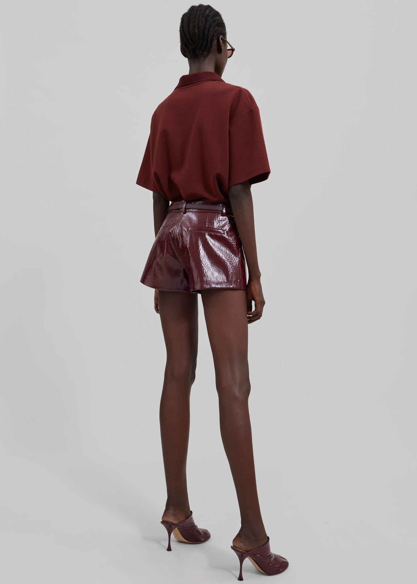 Kate Crackled Faux Leather Mini Shorts - Burgundy