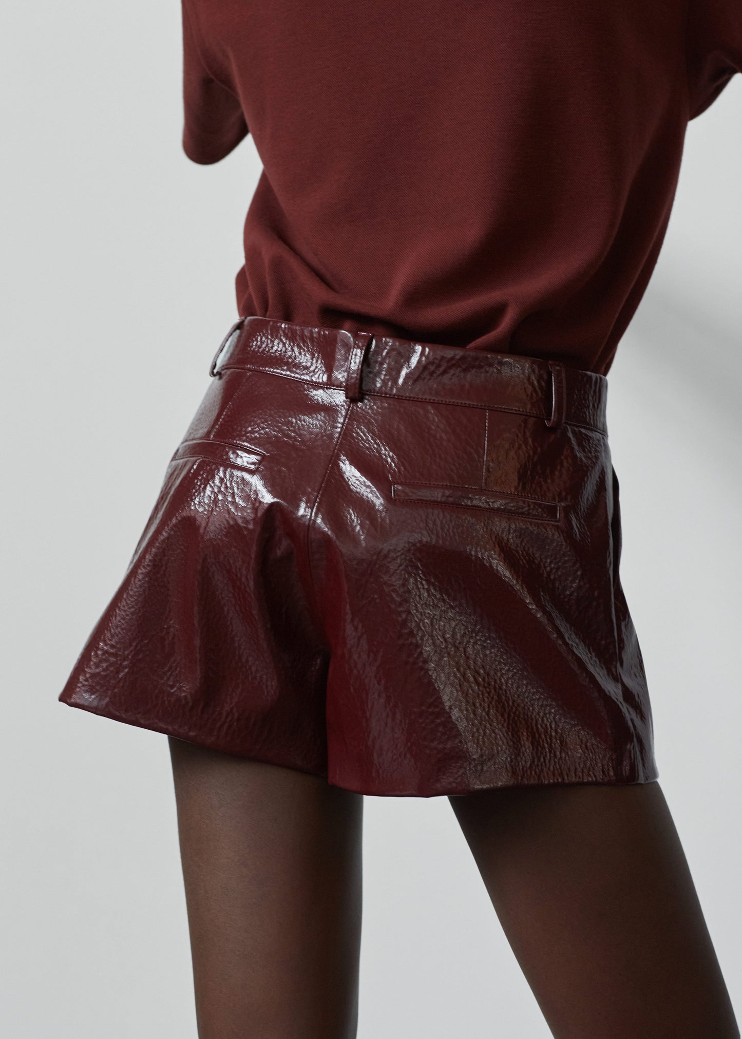 Kate Crackled Faux Leather Mini Shorts - Burgundy