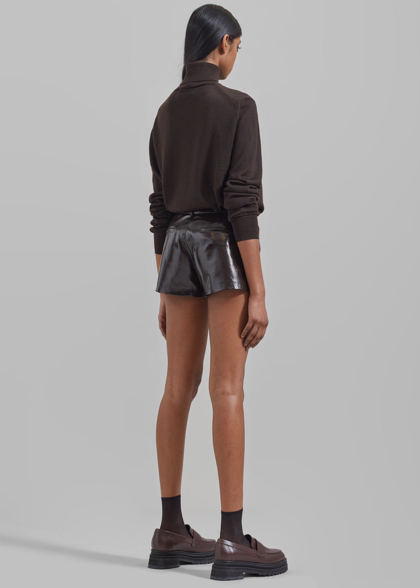 Kate Crackled Faux Leather Mini Shorts - Brown