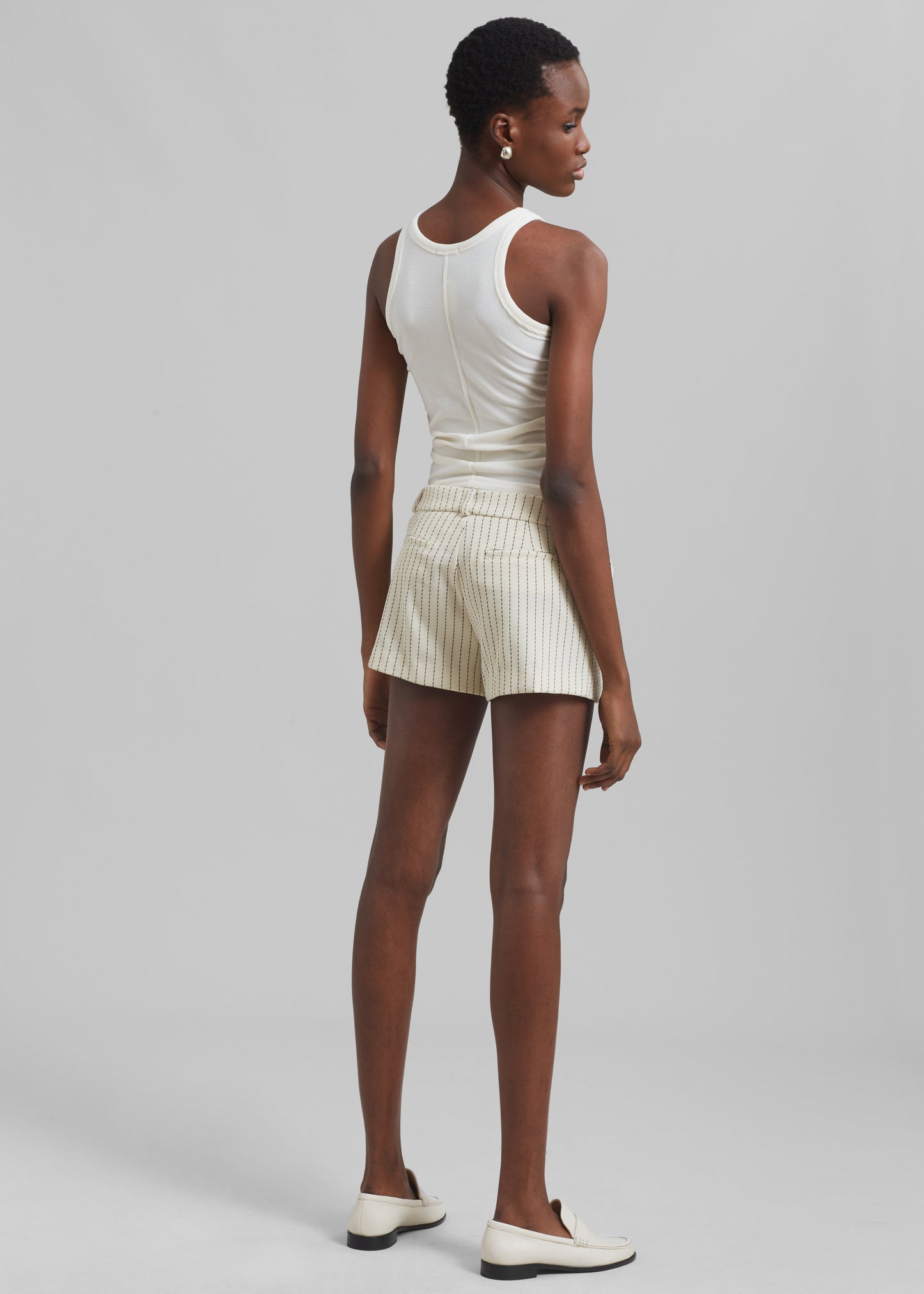 Kate Twill Mini Shorts - Light Beige/Black Pinstripe