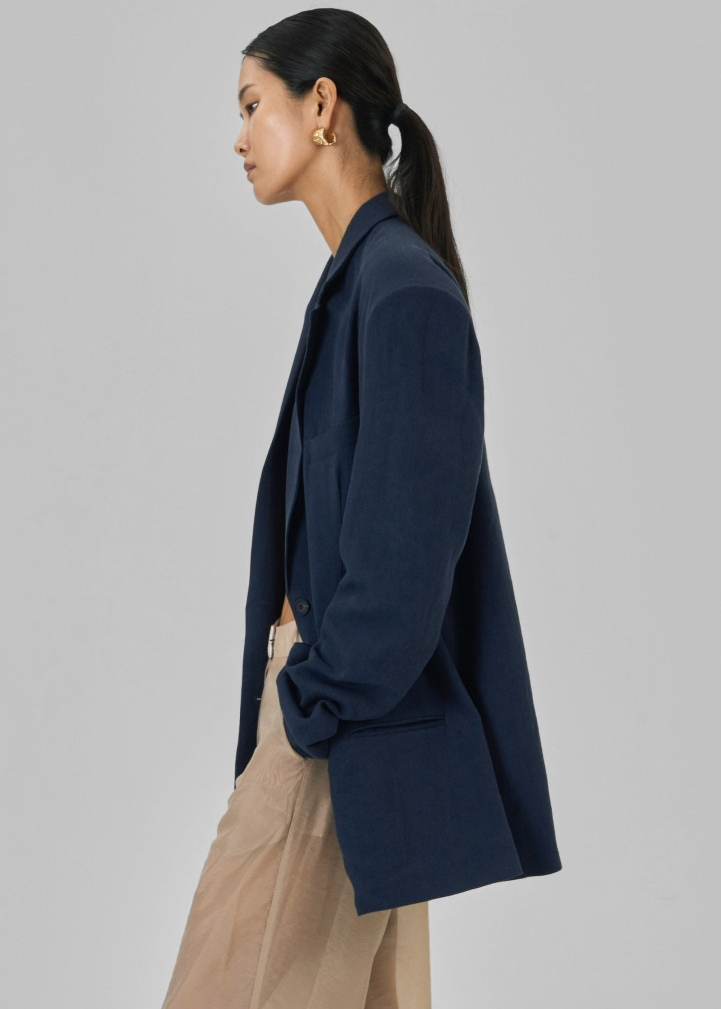 Keenan Linen Oversized Blazer - Navy