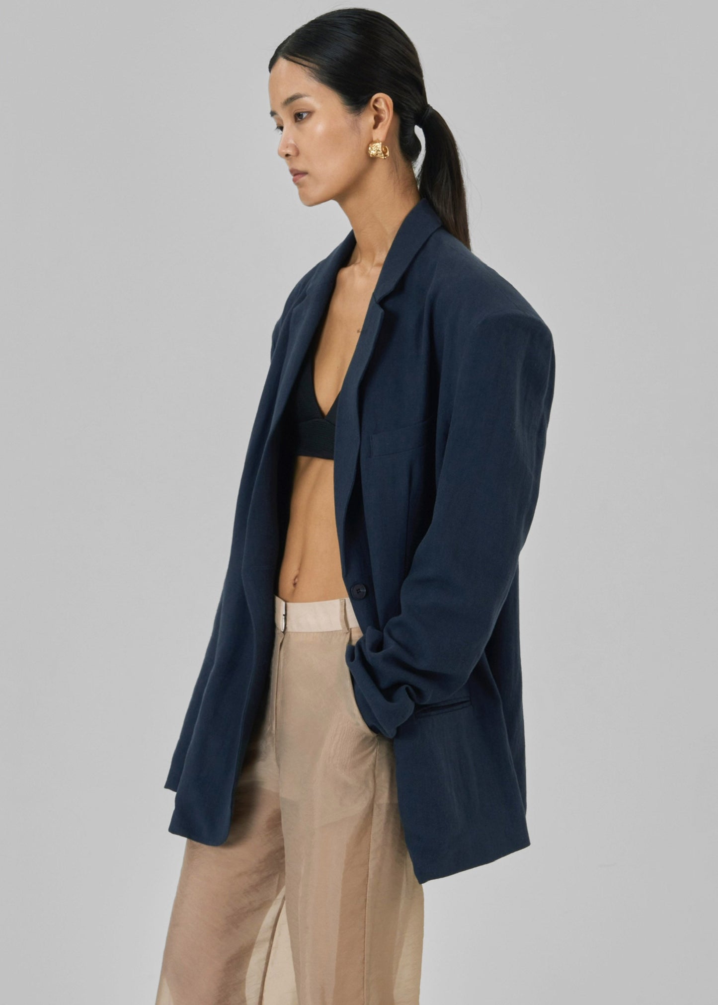 Keenan Linen Oversized Blazer - Navy