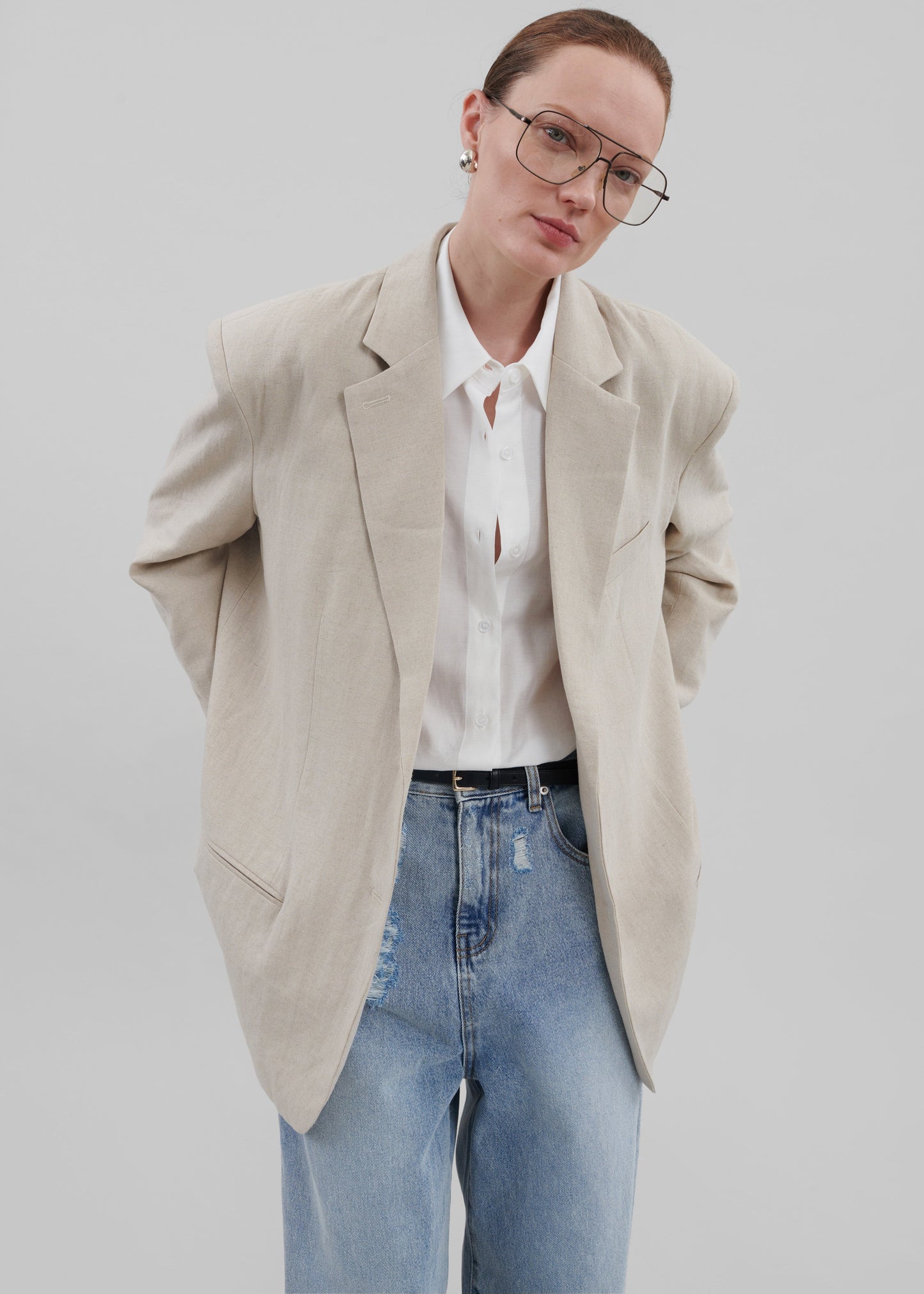 Keenan Linen Oversized Blazer - Sand