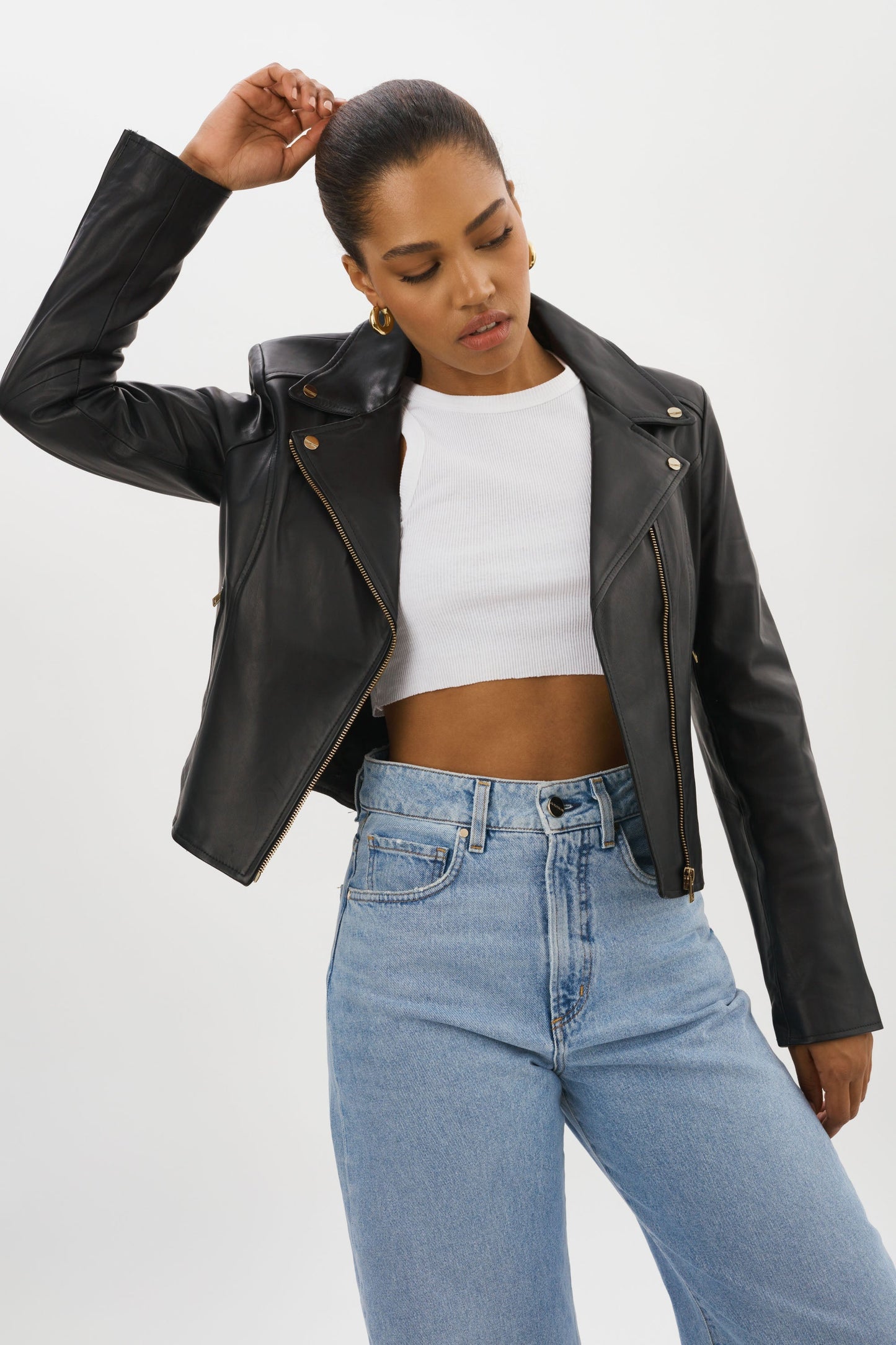 KELSEY GOLD | Leather Biker Jacket