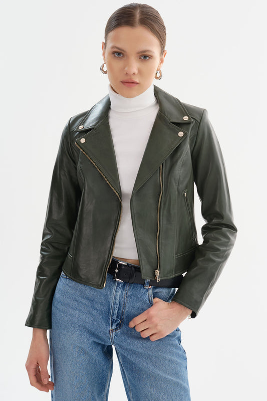 KELSEY | Biker Leather Jacket Champagne Hardware