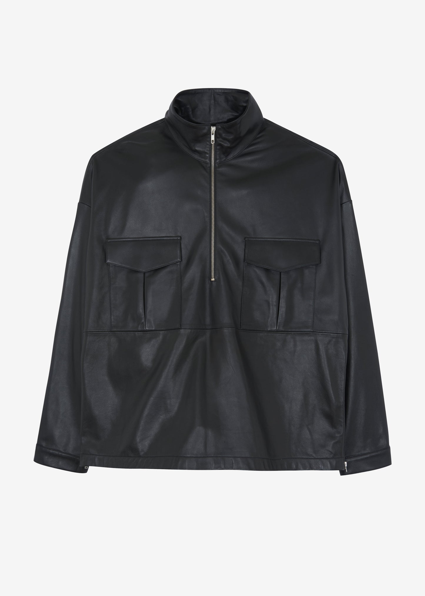 Kevin Leather Half Zip Shirt - Black