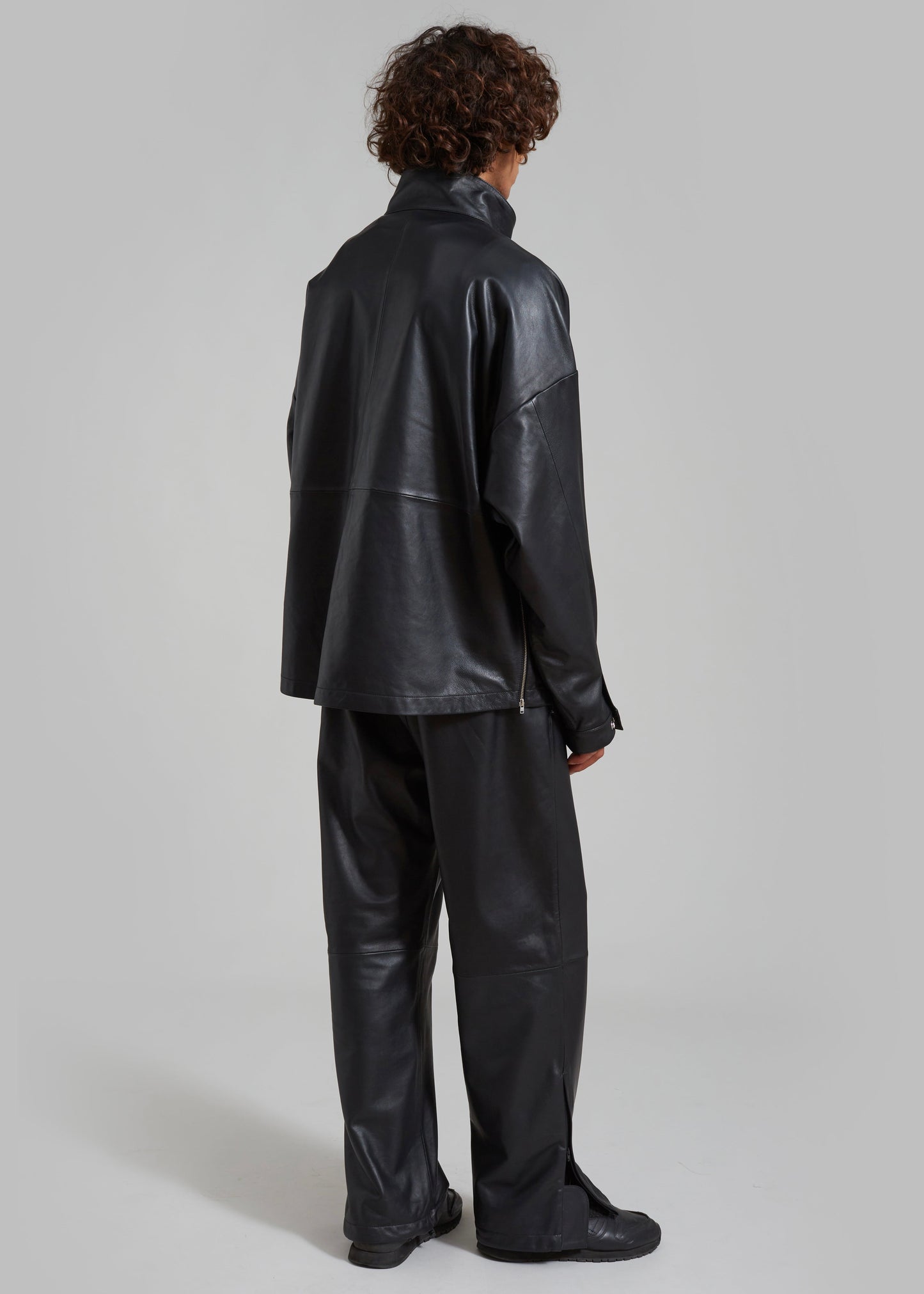 Kevin Leather Half Zip Shirt - Black