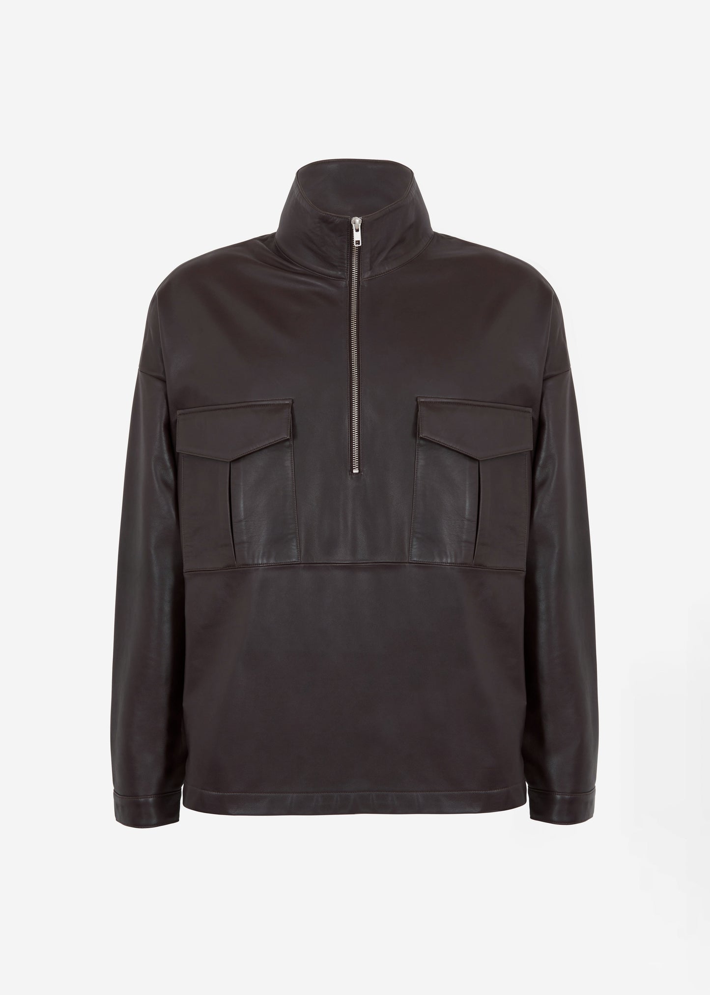 Kevin Leather Half Zip Shirt - Brown