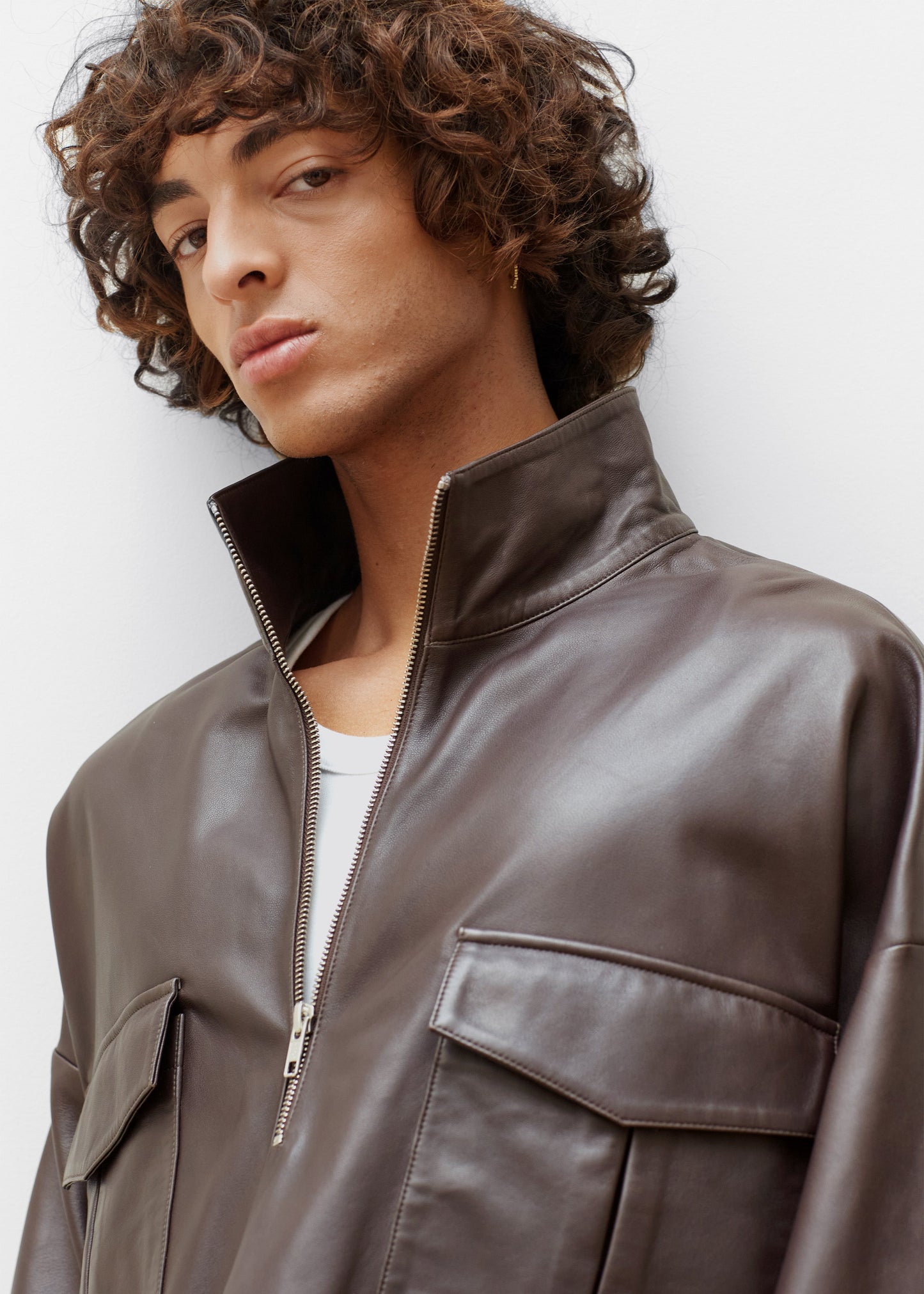 Kevin Leather Half Zip Shirt - Brown