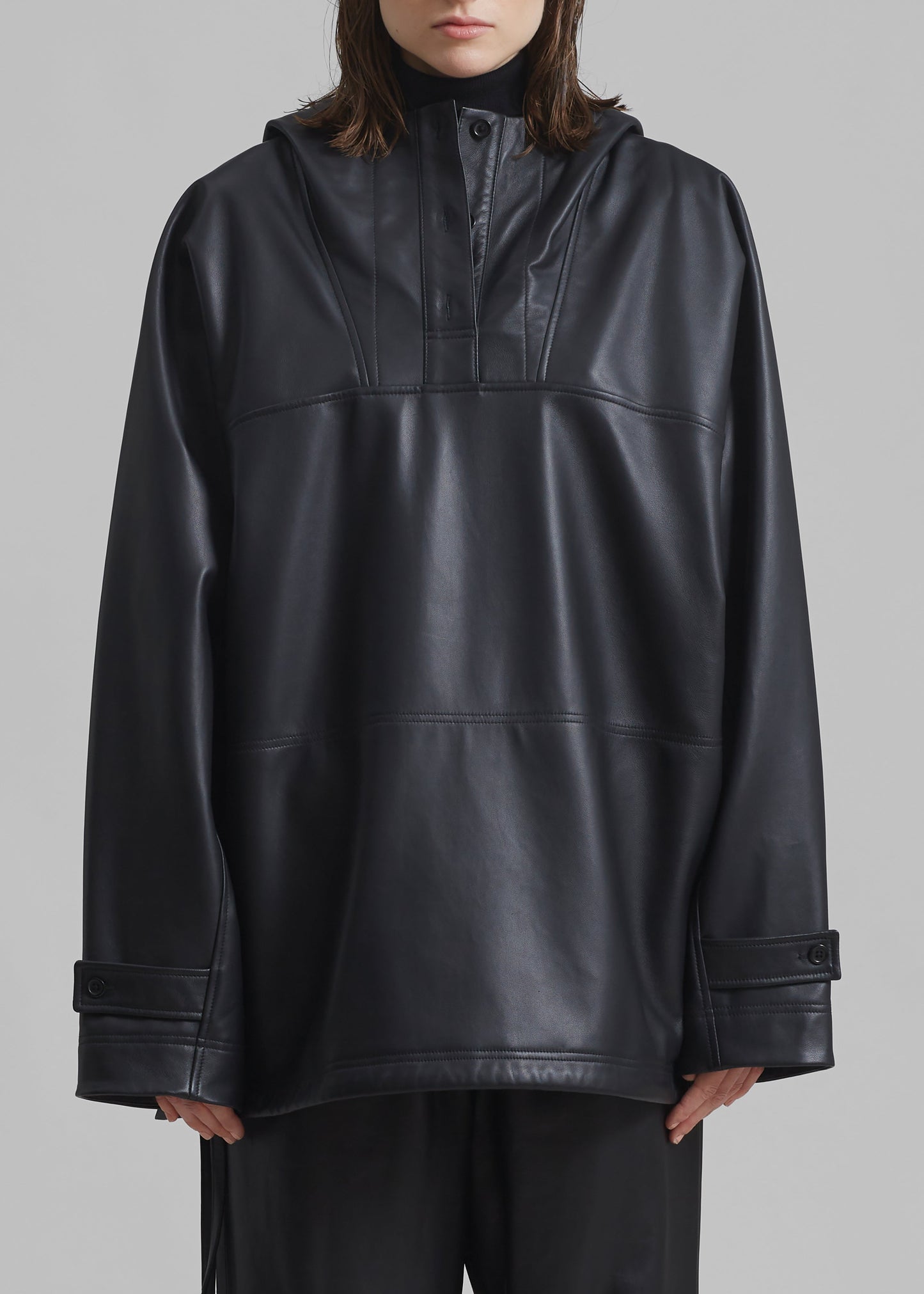 Kevin Leather Hooded Overshirt - Black