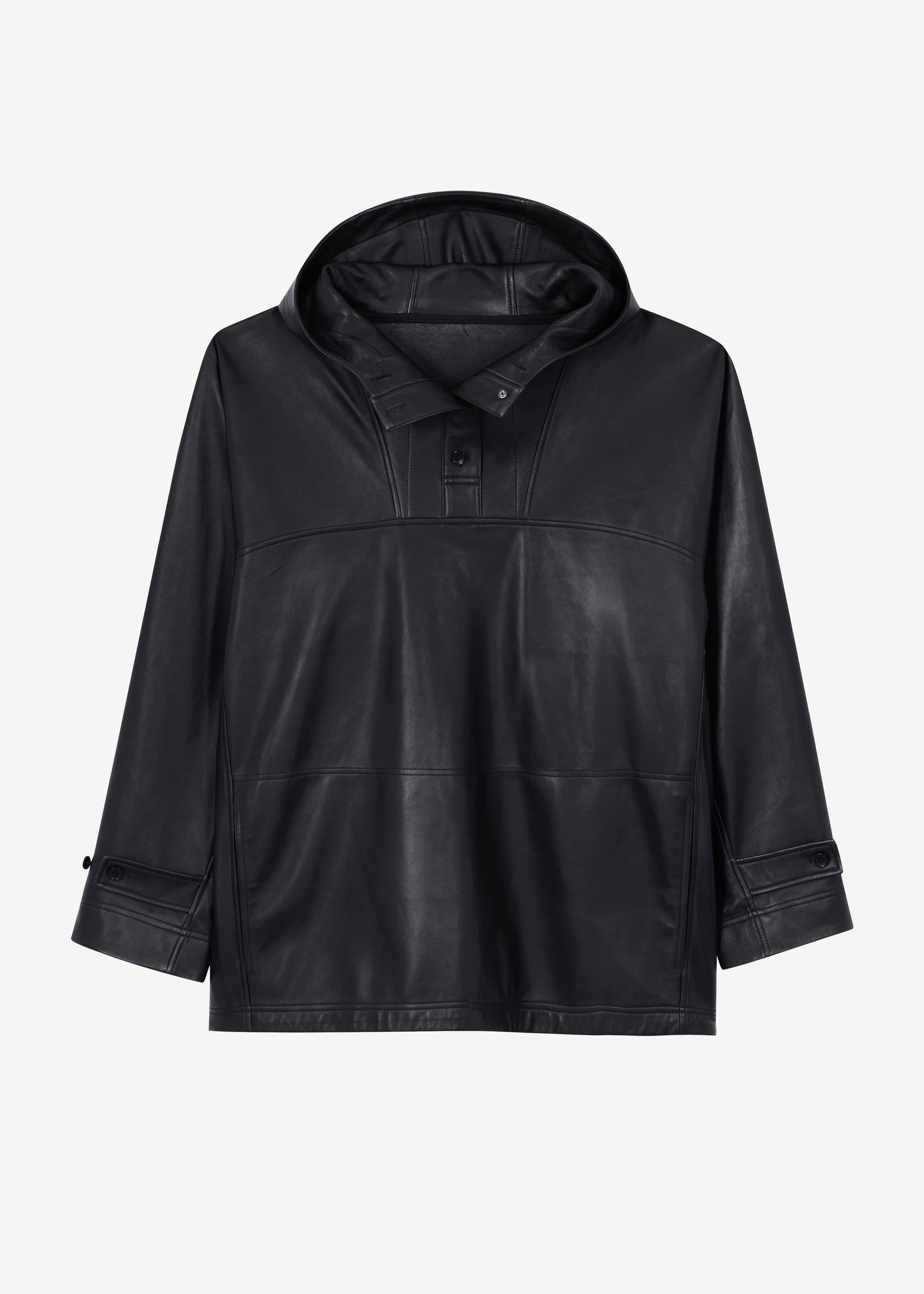 Kevin Leather Hooded Overshirt - Black