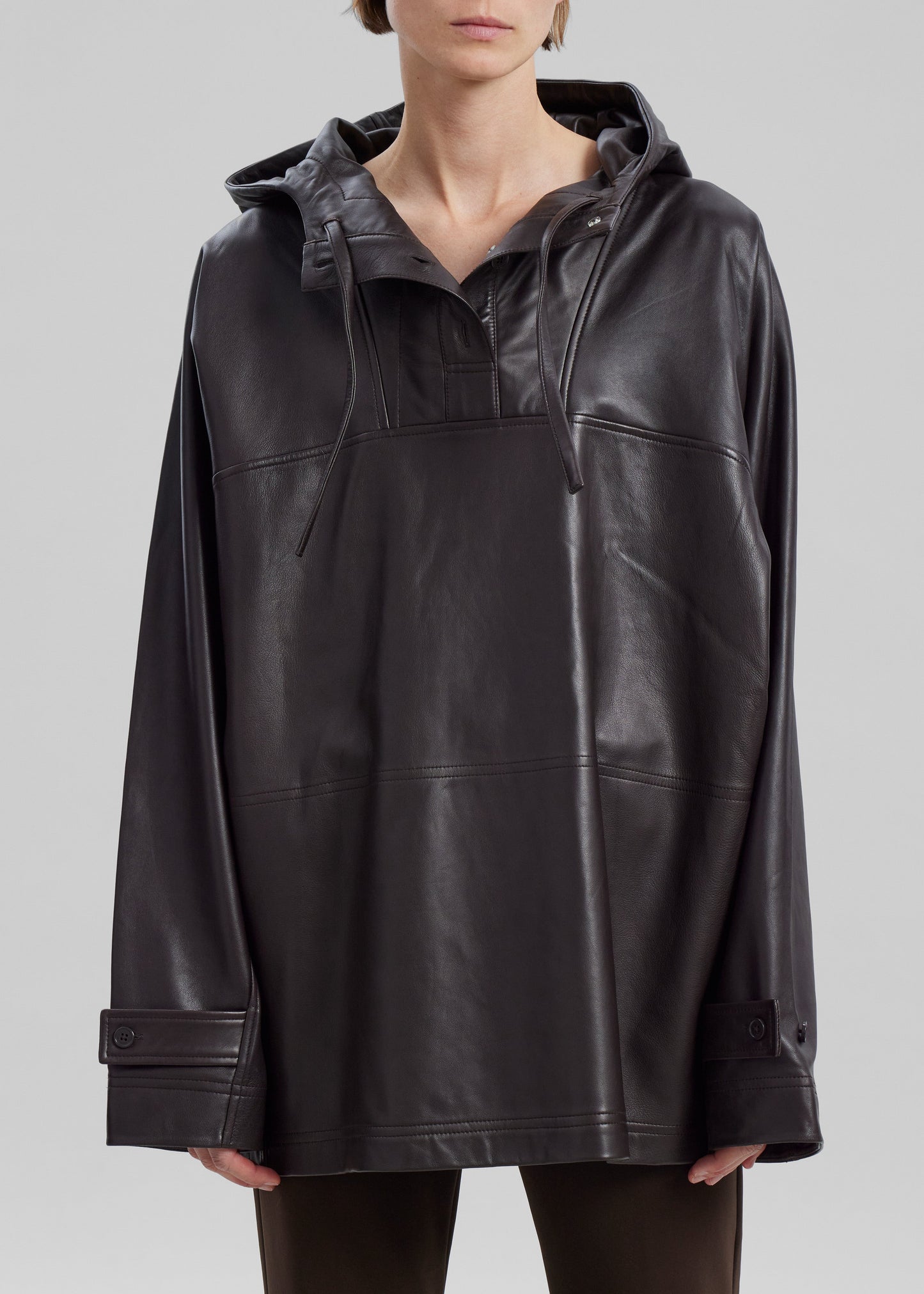 Kevin Leather Hooded Overshirt - Brown