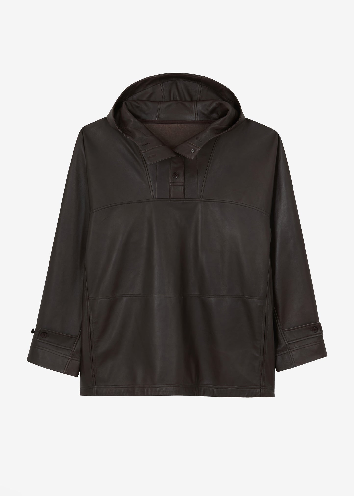 Kevin Leather Hooded Overshirt - Brown