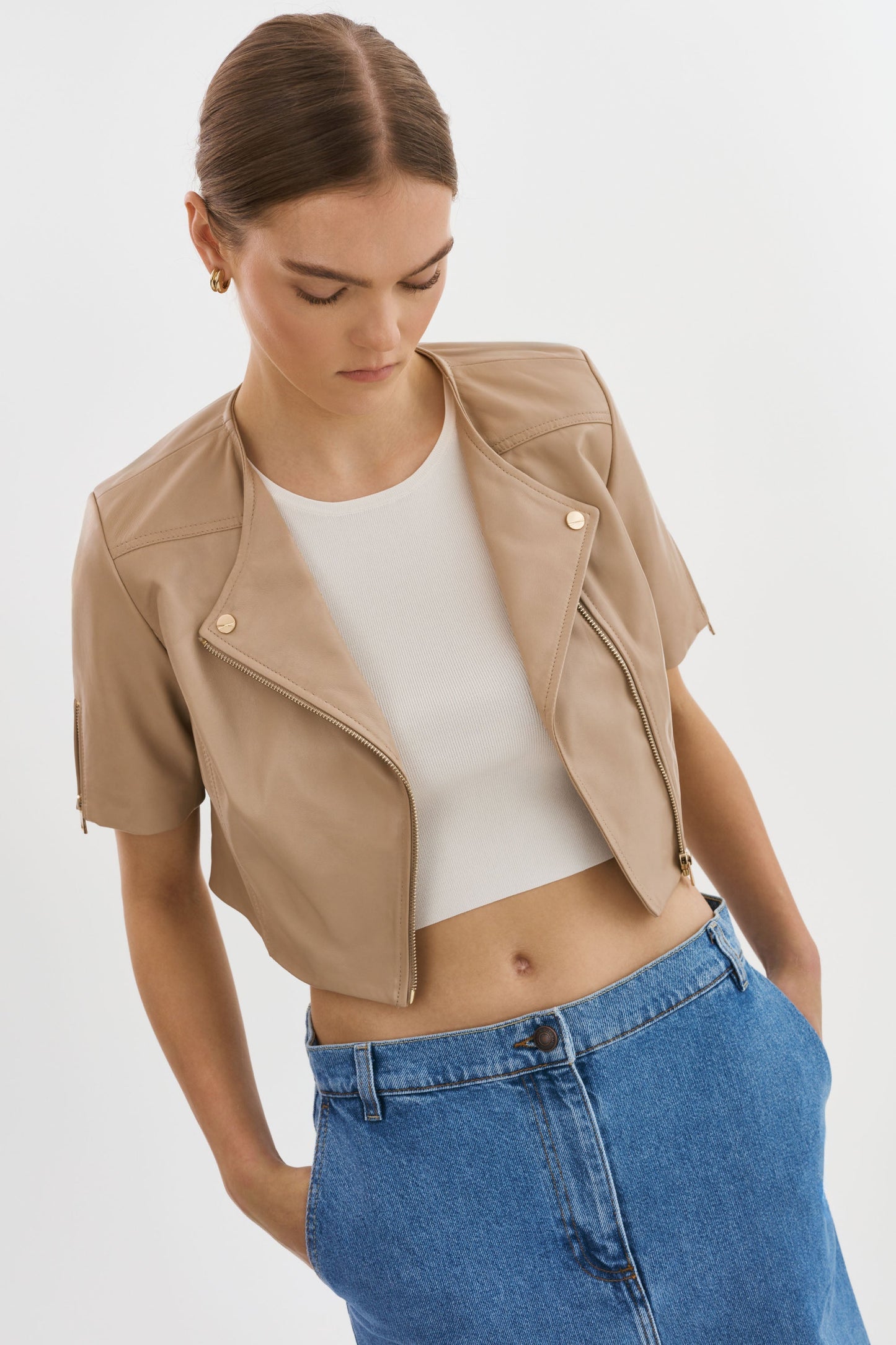 KIRSI GOLD | Cropped Biker Jacket