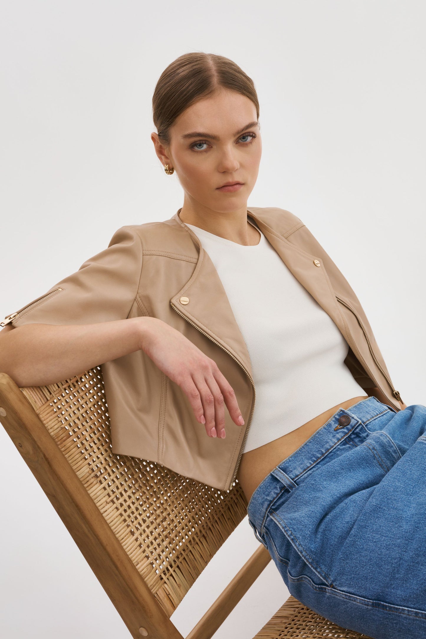 KIRSI GOLD | Cropped Biker Jacket