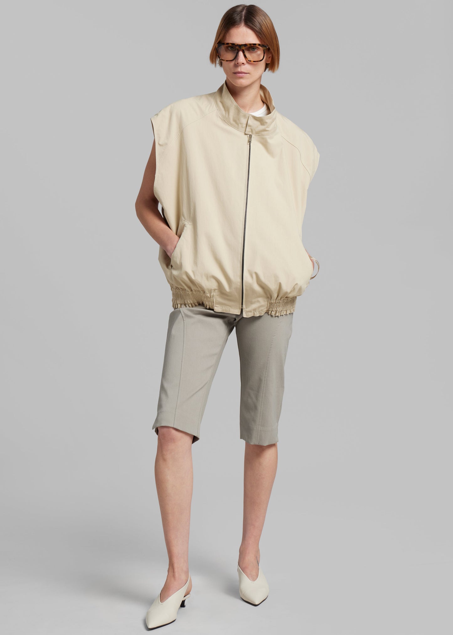 Lance Sleeveless Bomber Jacket - Beige