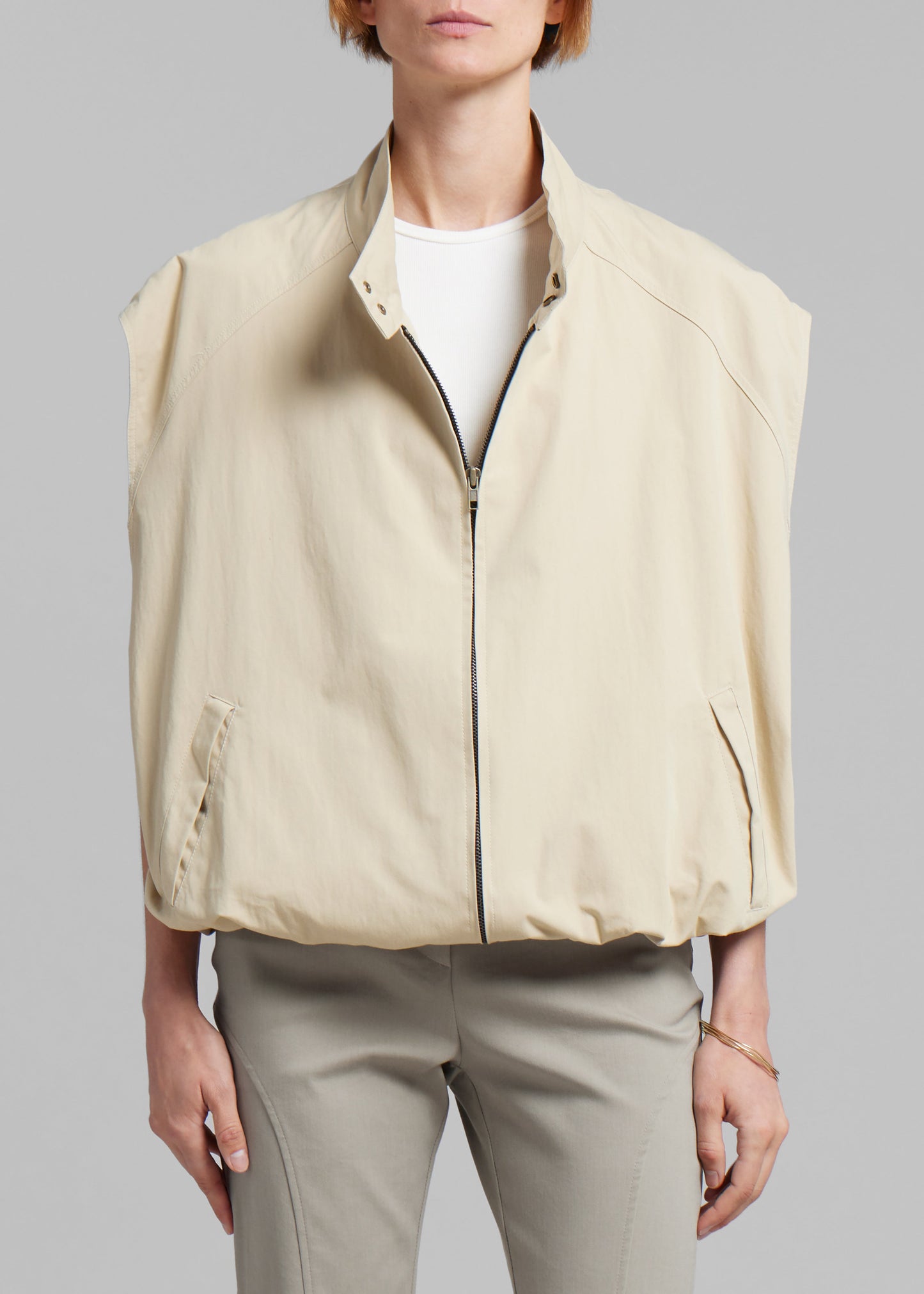 Lance Sleeveless Bomber Jacket - Beige