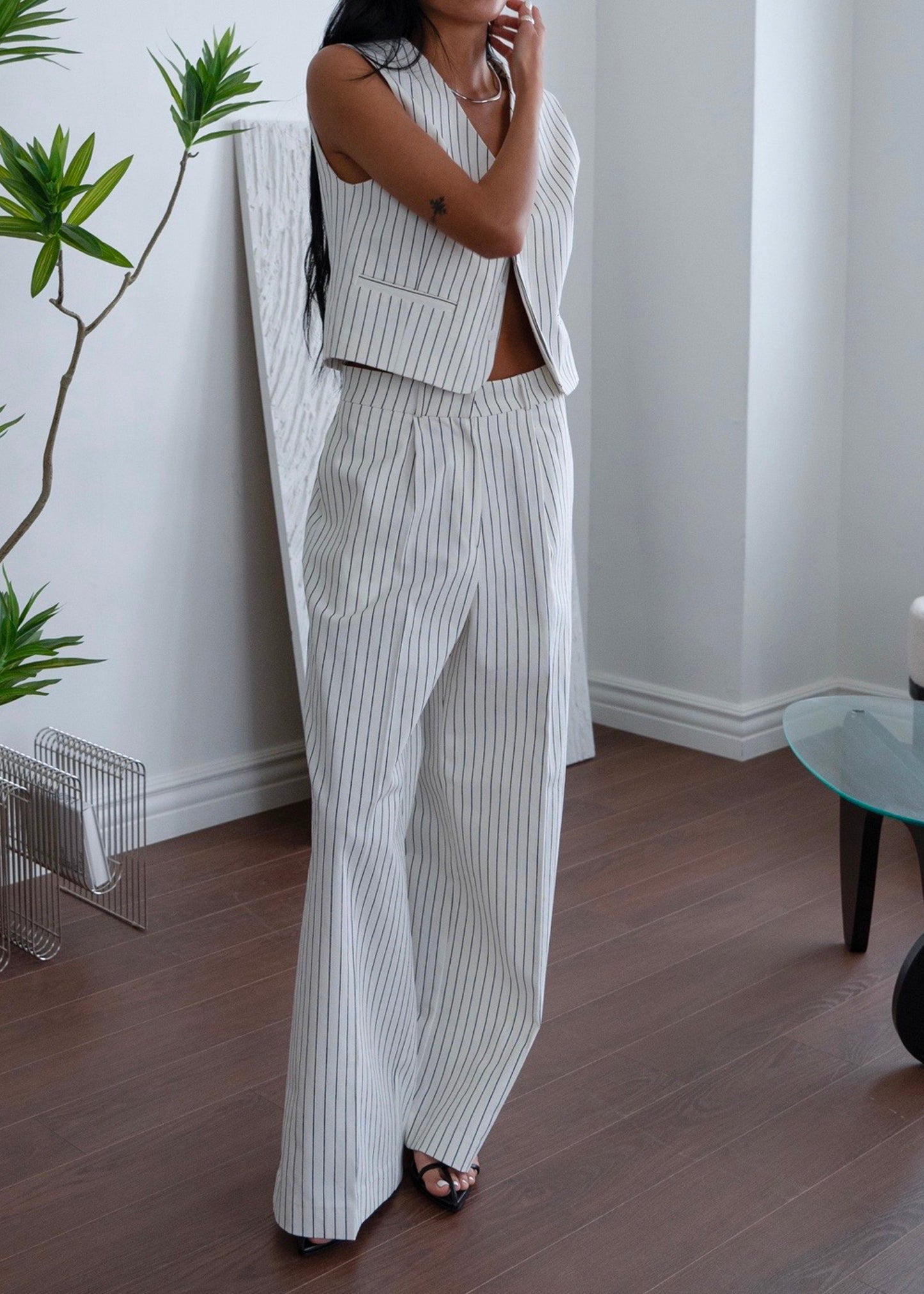 Landry Wide Leg Trousers - White/Black Stripe