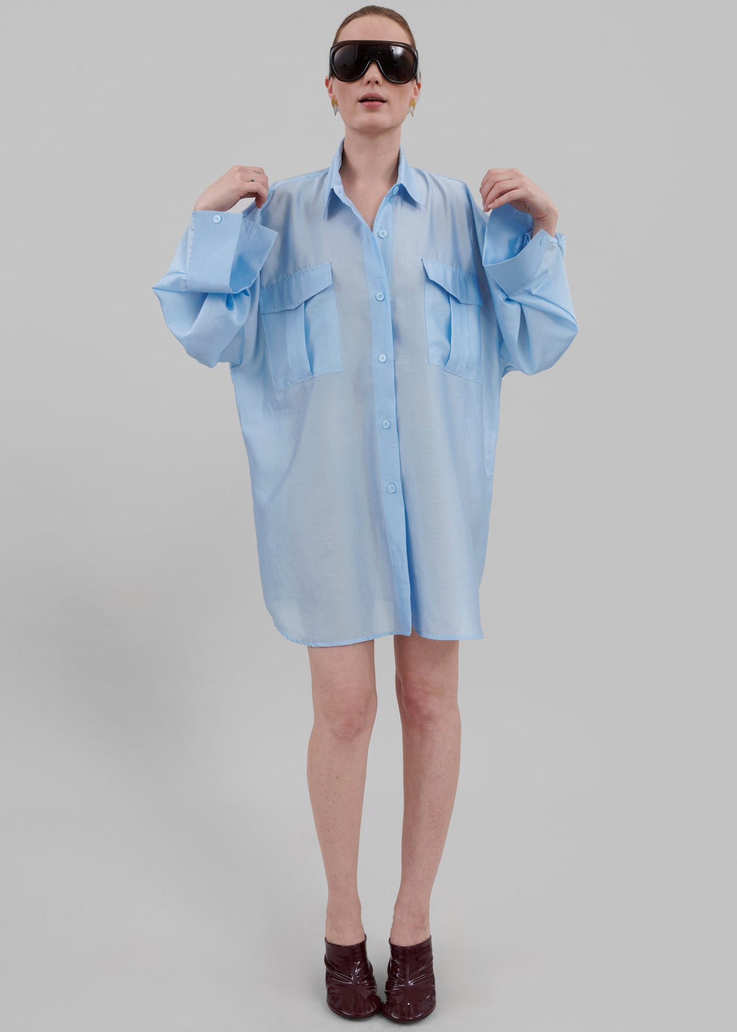 Laure Oversized Sheer Shirt - Sky