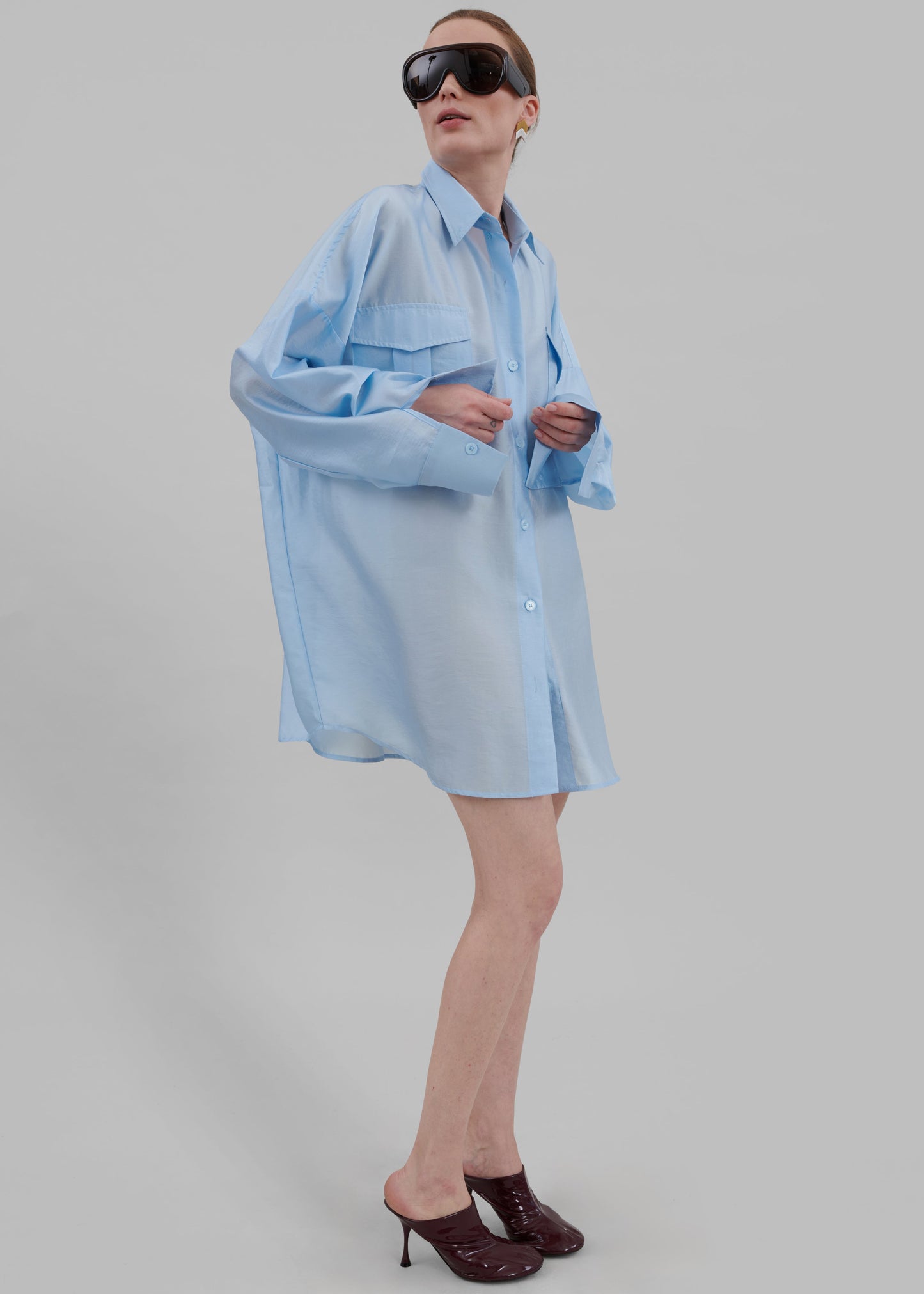 Laure Oversized Sheer Shirt - Sky