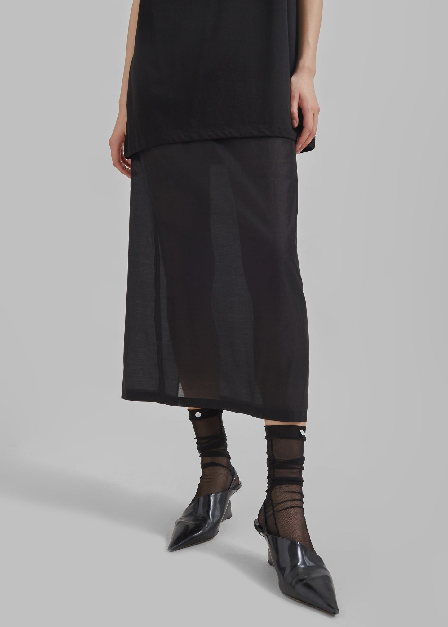 Lenore Semi Sheer Midi Skirt - Black