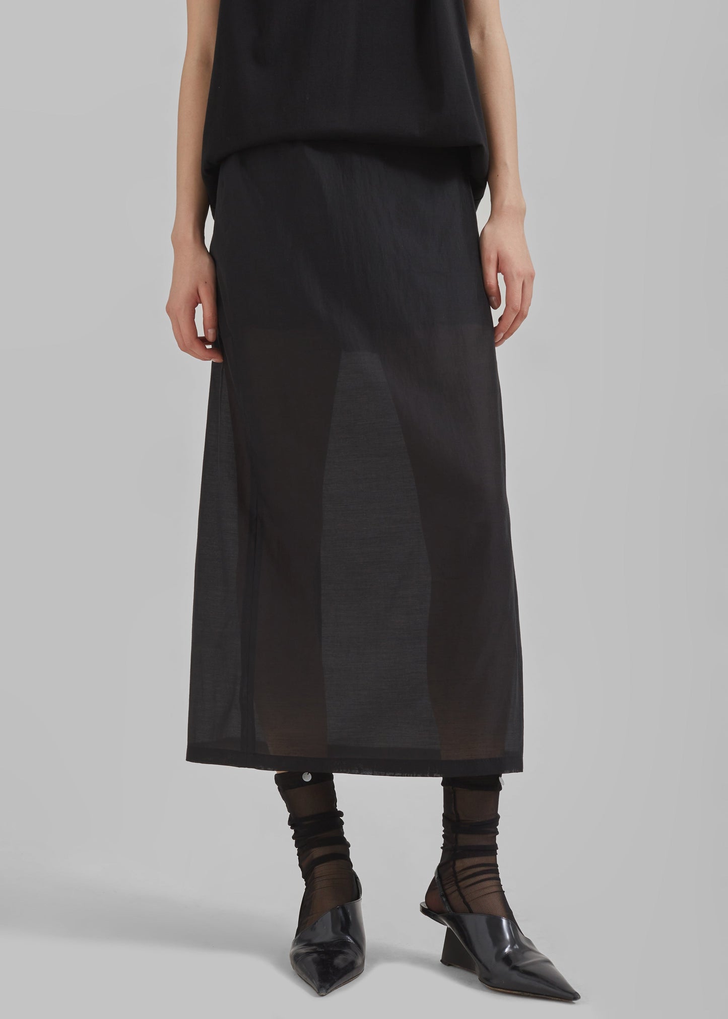 Lenore Semi Sheer Midi Skirt - Black