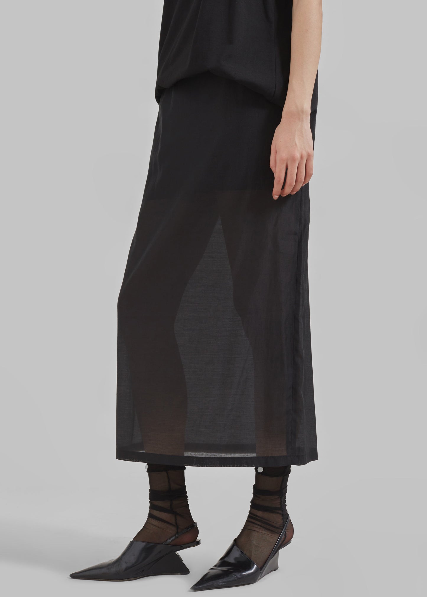 Lenore Semi Sheer Midi Skirt - Black