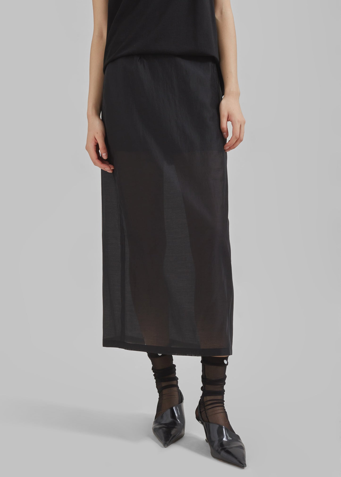 Lenore Semi Sheer Midi Skirt - Black