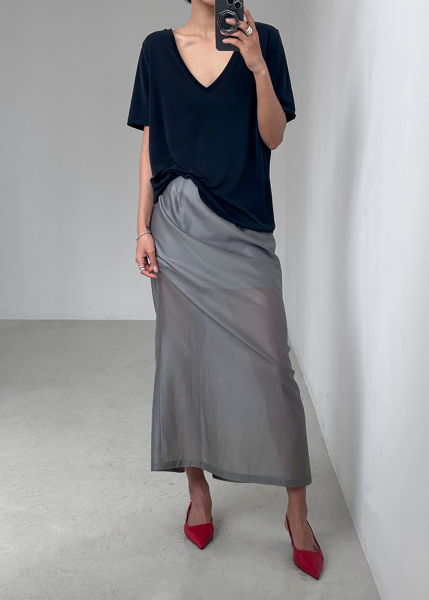 Lenore Semi Sheer Midi Skirt - Grey