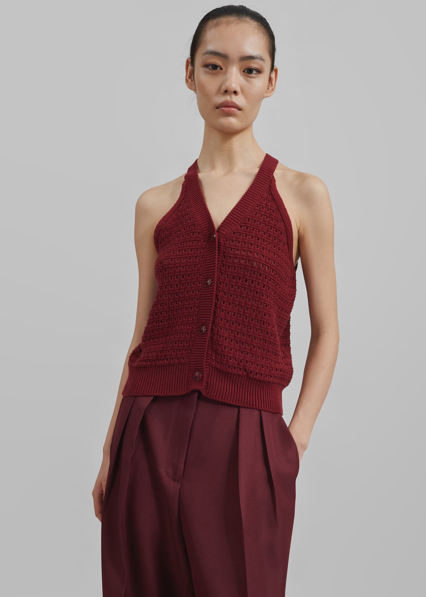 Leonie Knitted Halter Top - Burgundy